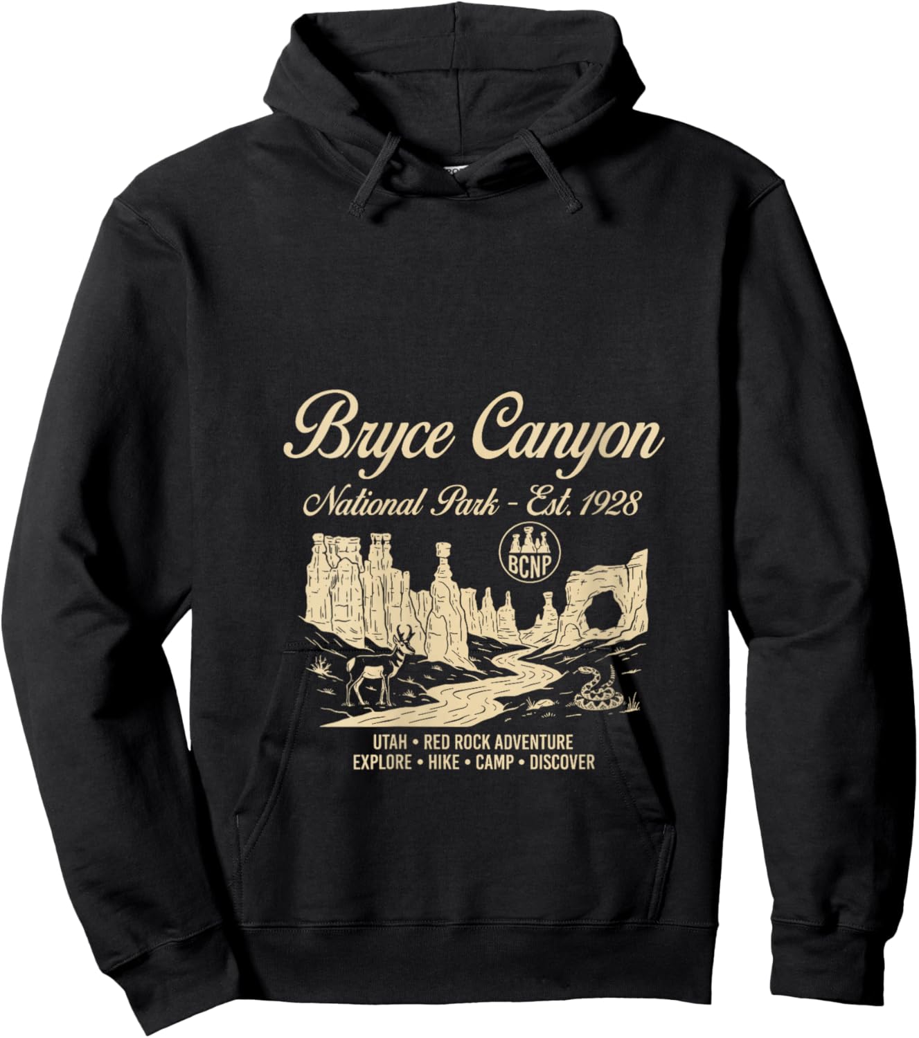 Women's Bryce Canyon National Park Utah USA Retro Vintage Men Women V-Neck Hoodie - Hoodie | Black