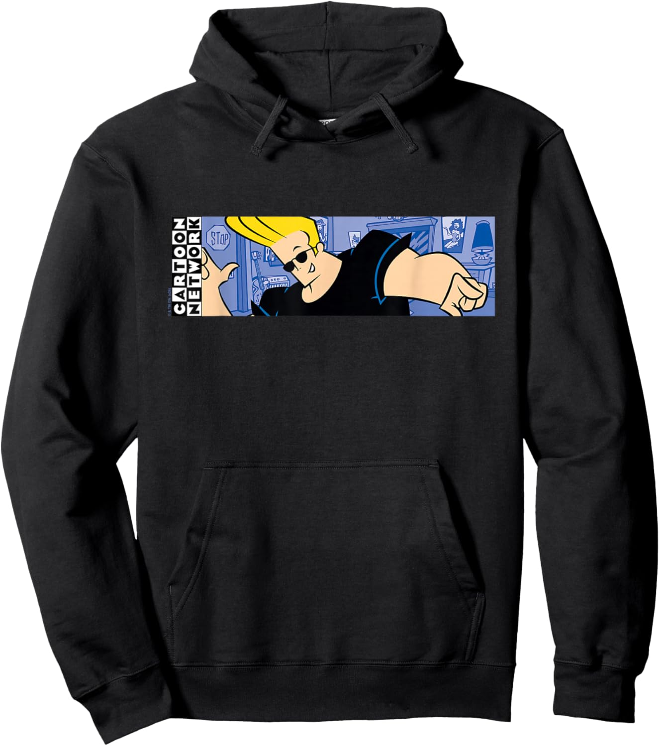 Johnny Bravo Panoramic Action Pose Funny Cartoon Network Hoodie - Hoodie | Black