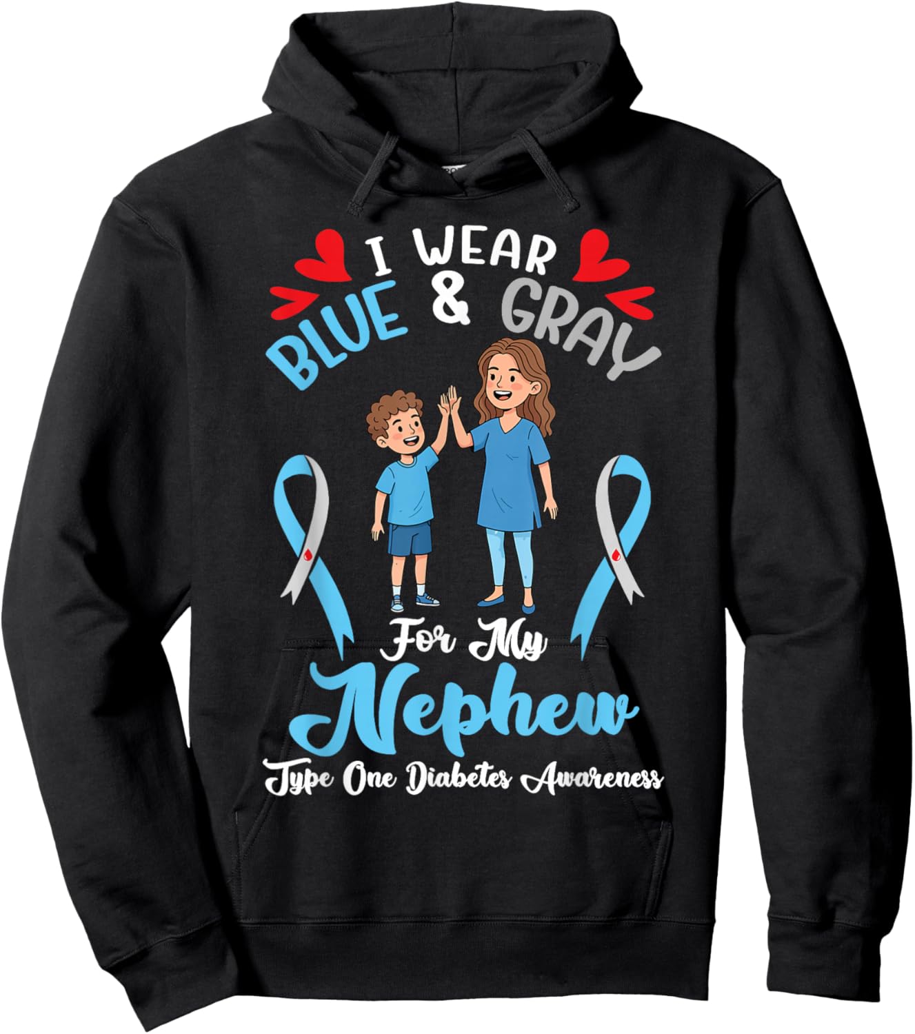 I Wear Blue and Gray for My Nephew Diabetes Awareness Aunt Hoodie - Hoodie | Black