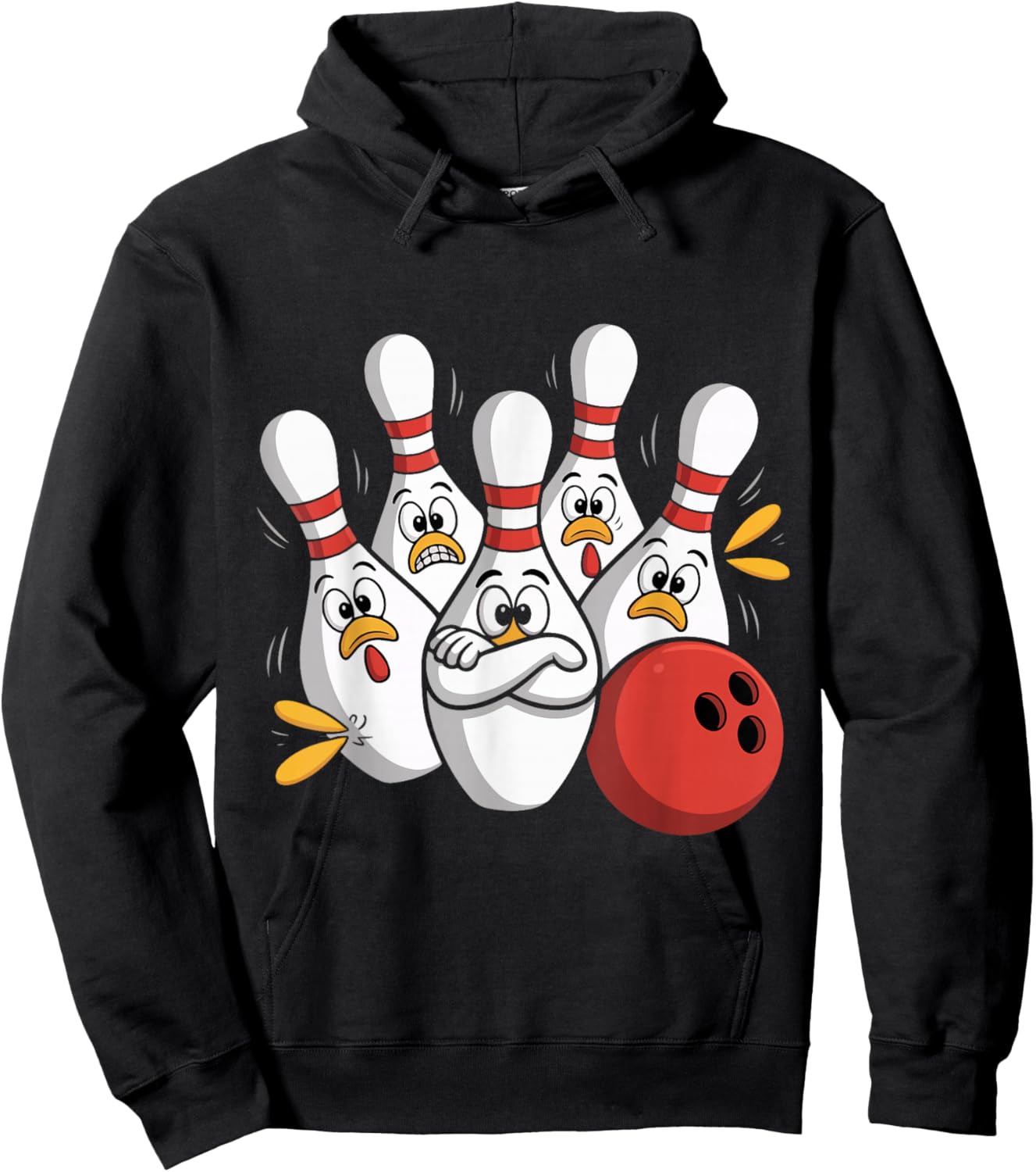 Funny Bowling Pins Characters Scared Strike Lane Ten Pin. Hoodie - Hoodie | Black