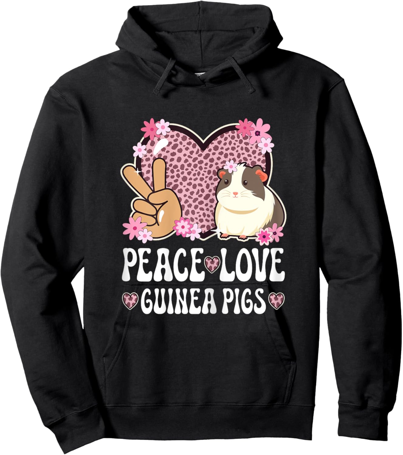 Peace Love Guinea Pigs Cheetah Print Women Guinea Pig Lover Hoodie - Hoodie | Black