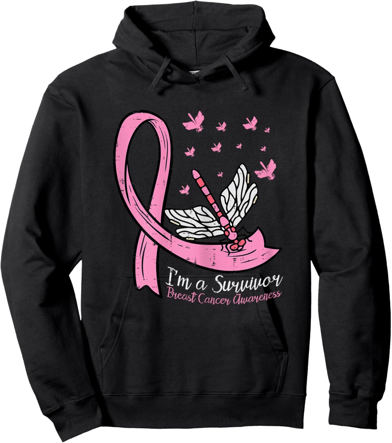 Breast Cancer Ribbon Dragonfly Im Survivor Awareness Women Hoodie - Hoodie | Black