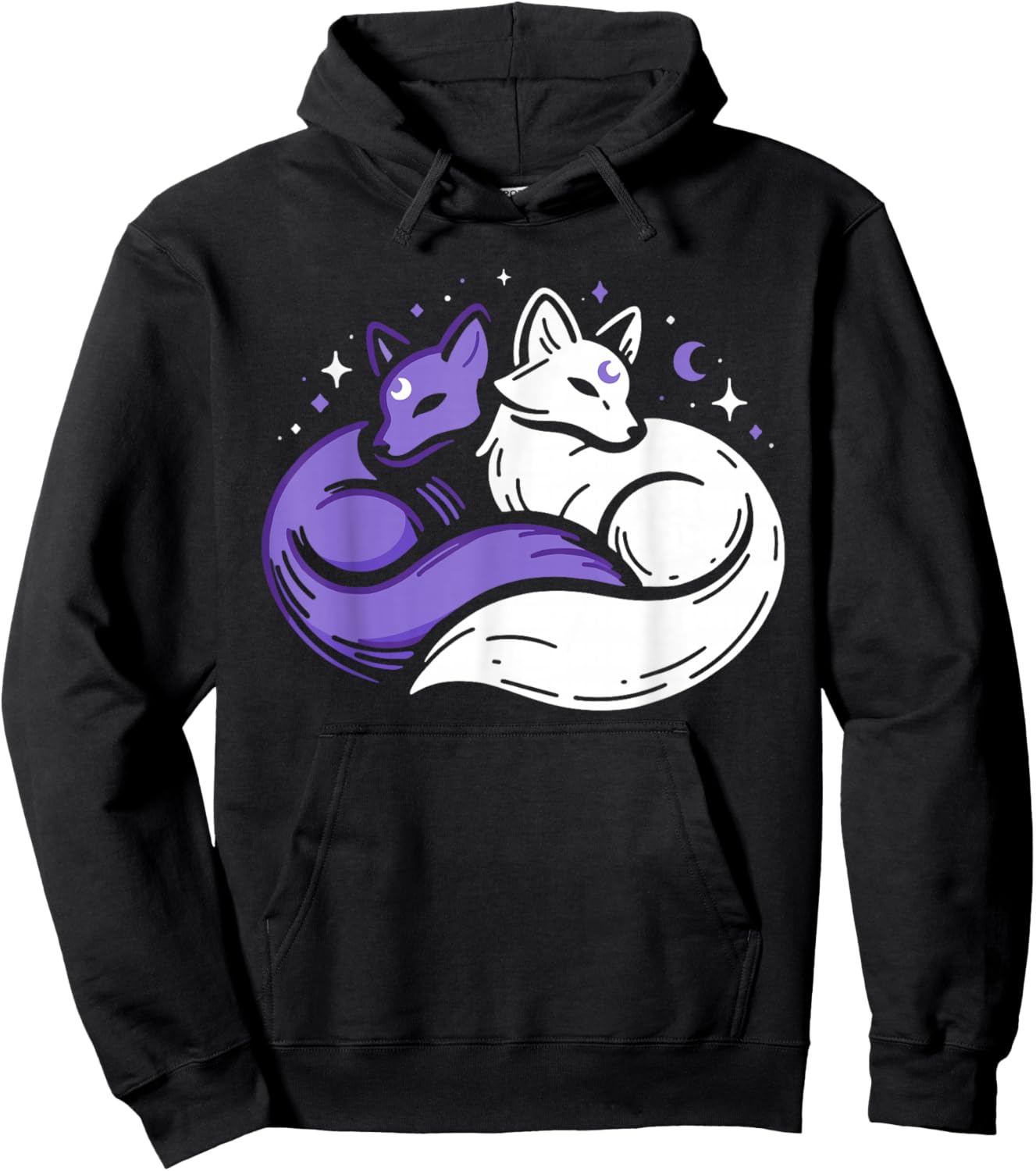 Fox Foxes Night Stars Crescent Moon Celestial Spirit Purple Hoodie - Hoodie | Black