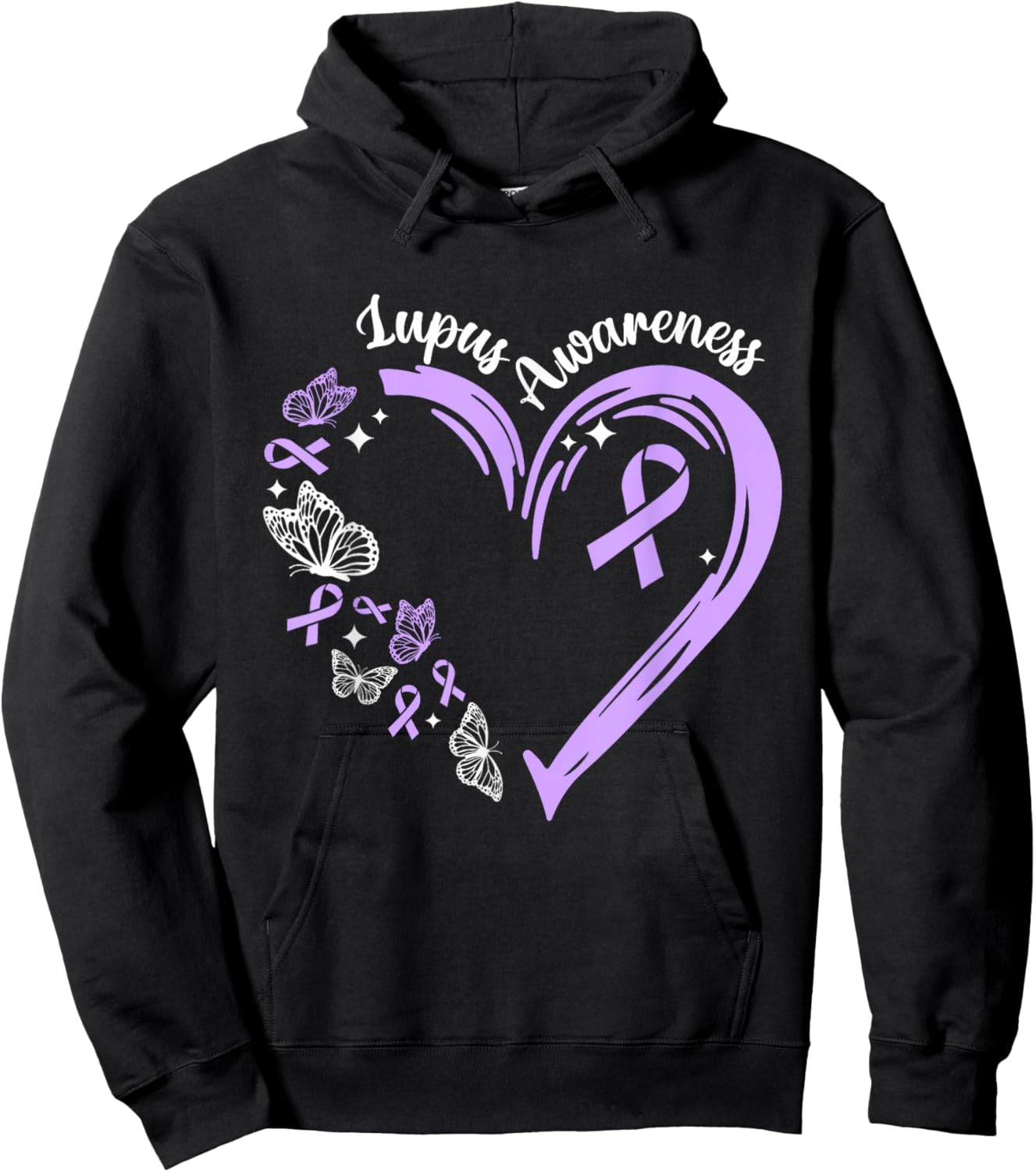 Lupus Awareness Purple Ribbon Heart Lupus Awareness Month Hoodie - Hoodie | Black