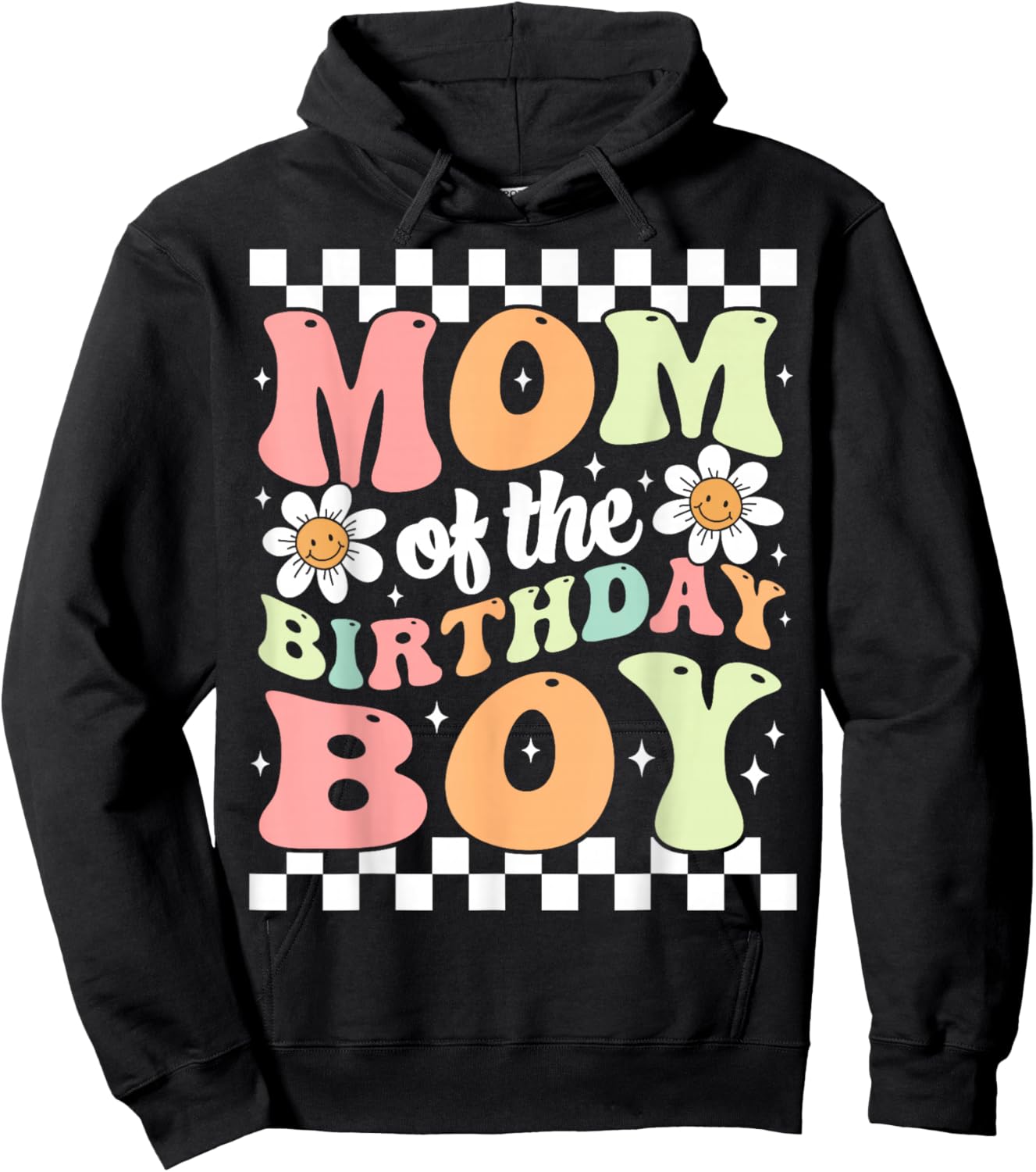 Mom of The Birthday Boy Cute Family Groovy Birthday Party Hoodie - Hoodie | Black