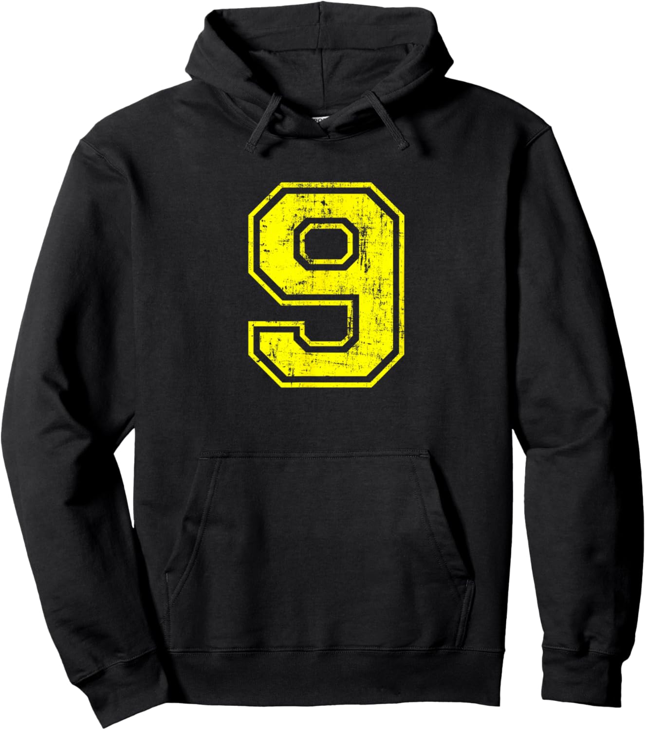 Number 9 Nine Varsity Distressed Vintage Sport Team Player's Hoodie - Hoodie | Black