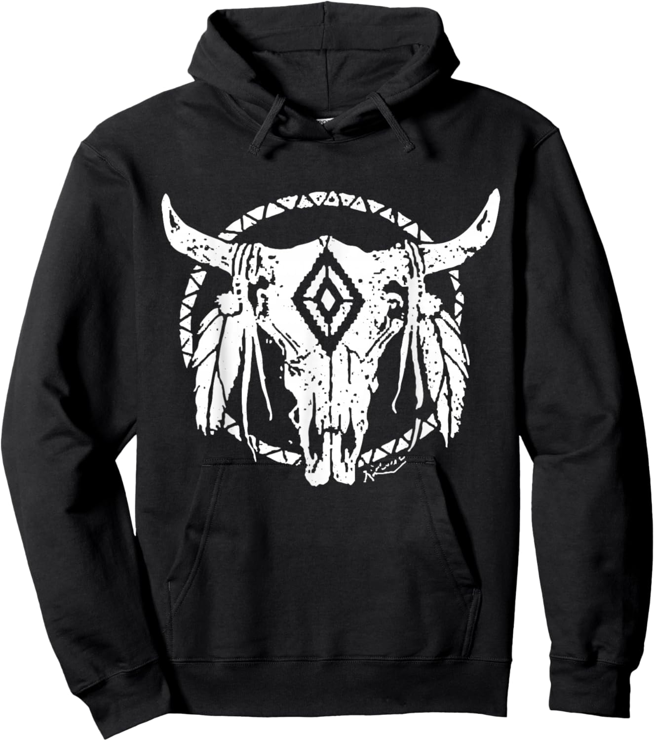 Tribal Bull Skull Western Desert Graphic Art Country Rodeo Hoodie - Hoodie | Black