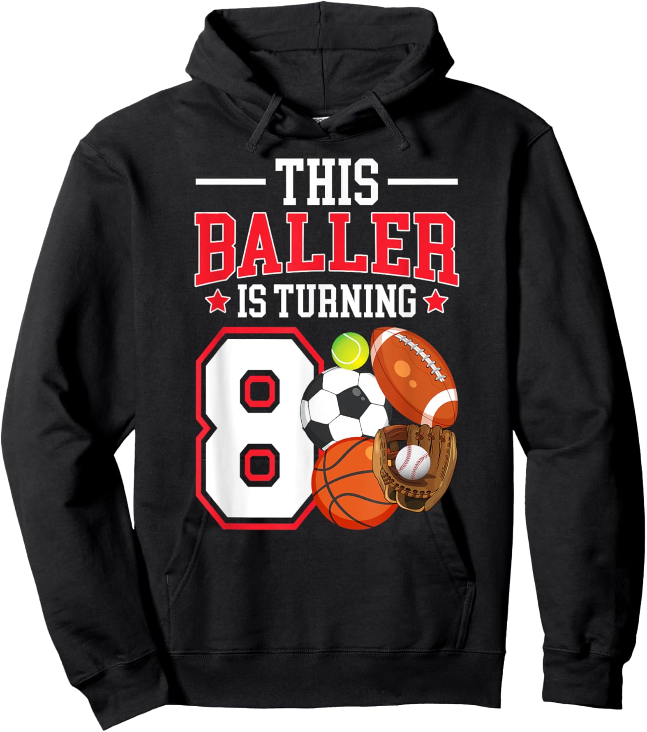 8th Birthday Sports Birthday Theme 8 Year Old Boy Hoodie - Hoodie | Black