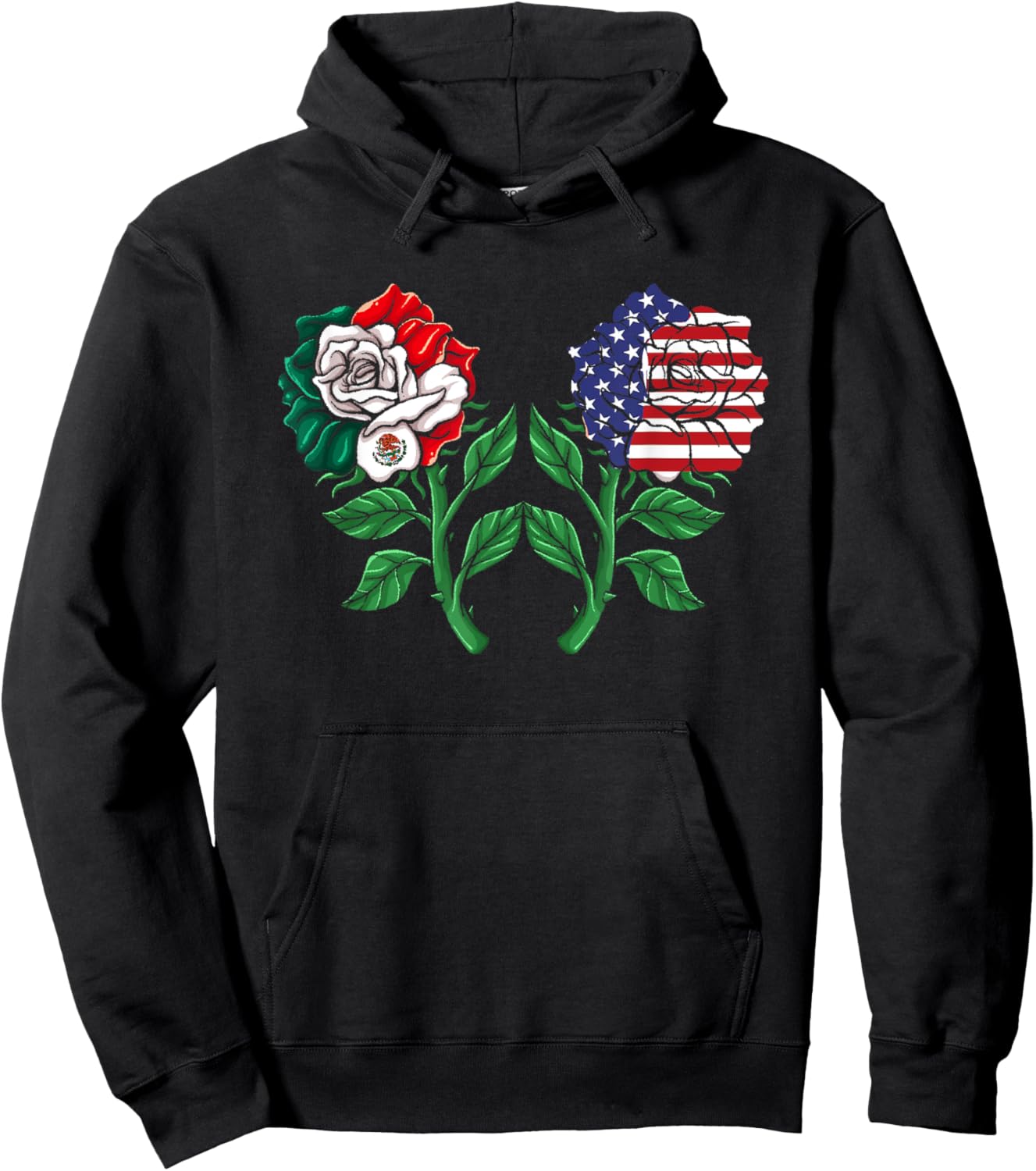Mexico US Flag Mexican Flag American Flag Rose Hoodie - Hoodie | Black