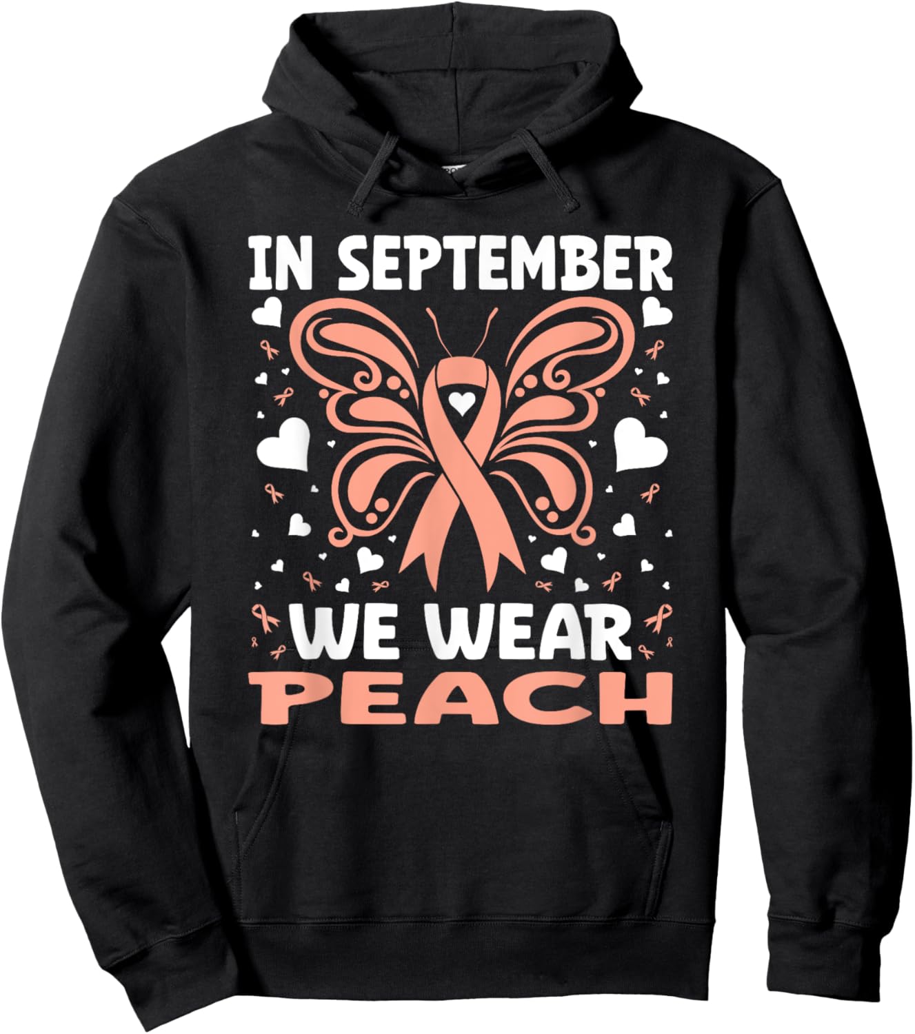 In September We Wear Peach Endometrial Cancer Uterine Hoodie - Hoodie | Black