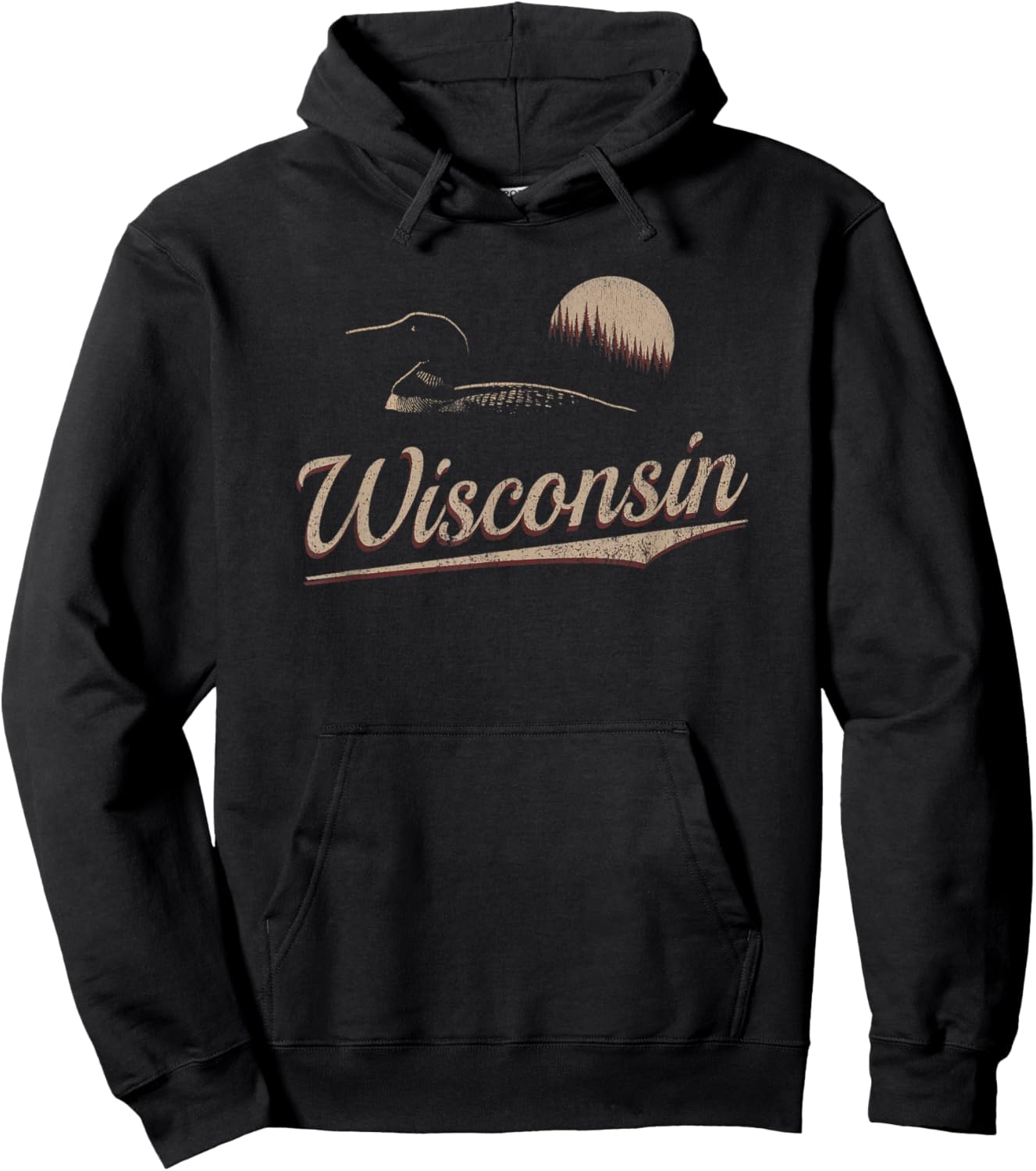 Wisconsin - Loon and Trees - Retro Wisconsin Hoodie - Hoodie | Black