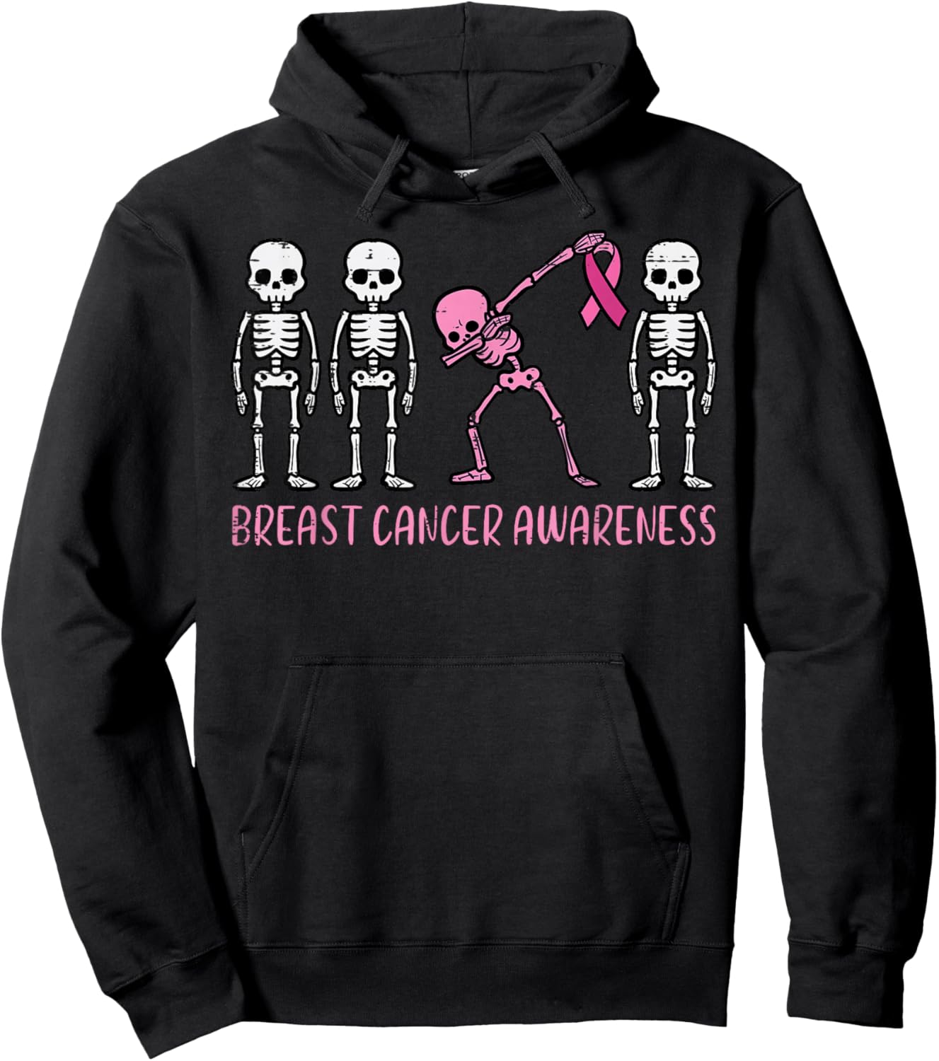 Breast Cancer Awareness Skeleton Dab Support Women Kids Men Hoodie - Hoodie | Black