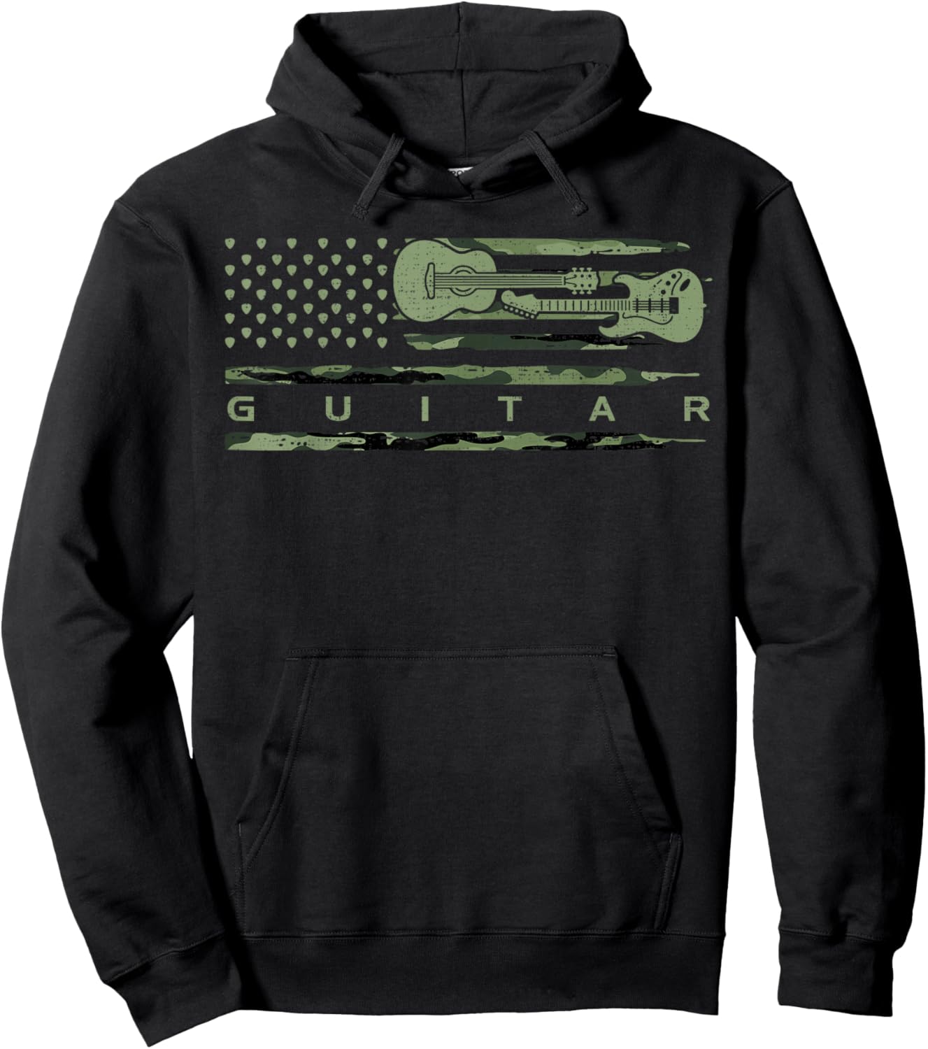 Vintage Camouflage Guitar, Guitarist, Guitar Lover Hoodie - Hoodie | Black