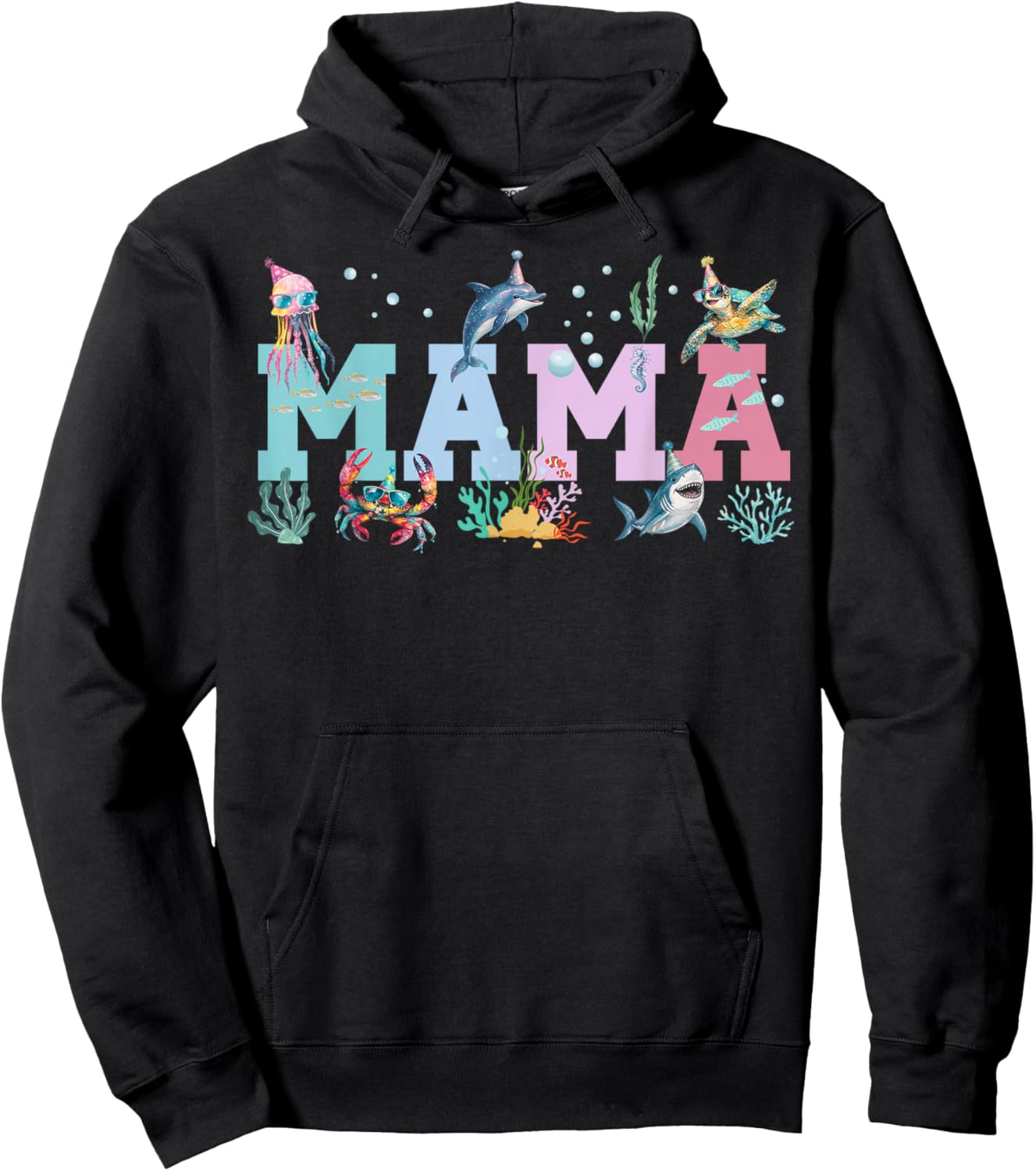 Mama Ocean Animals Birthday Hoodie - Hoodie | Black