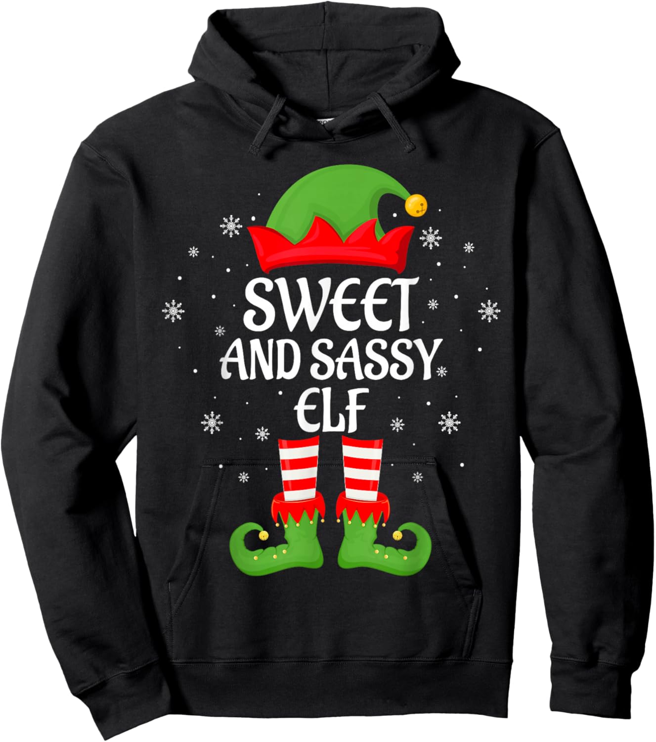 Sweet Sassy Elf Xmas Matching Family Elf Squad Christmas Hoodie - Hoodie | Black
