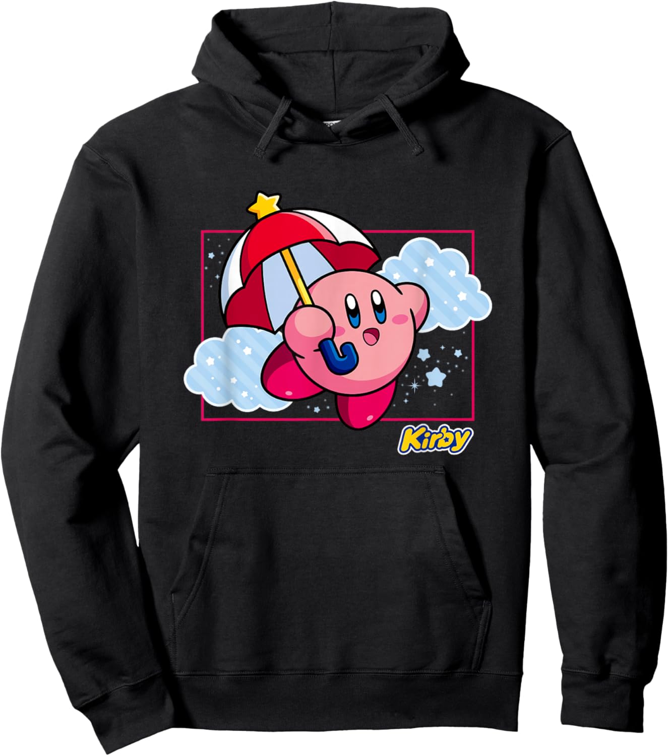 Kirby Magical Umbrella Pastel Cloudy Panel Hoodie - Hoodie | Black