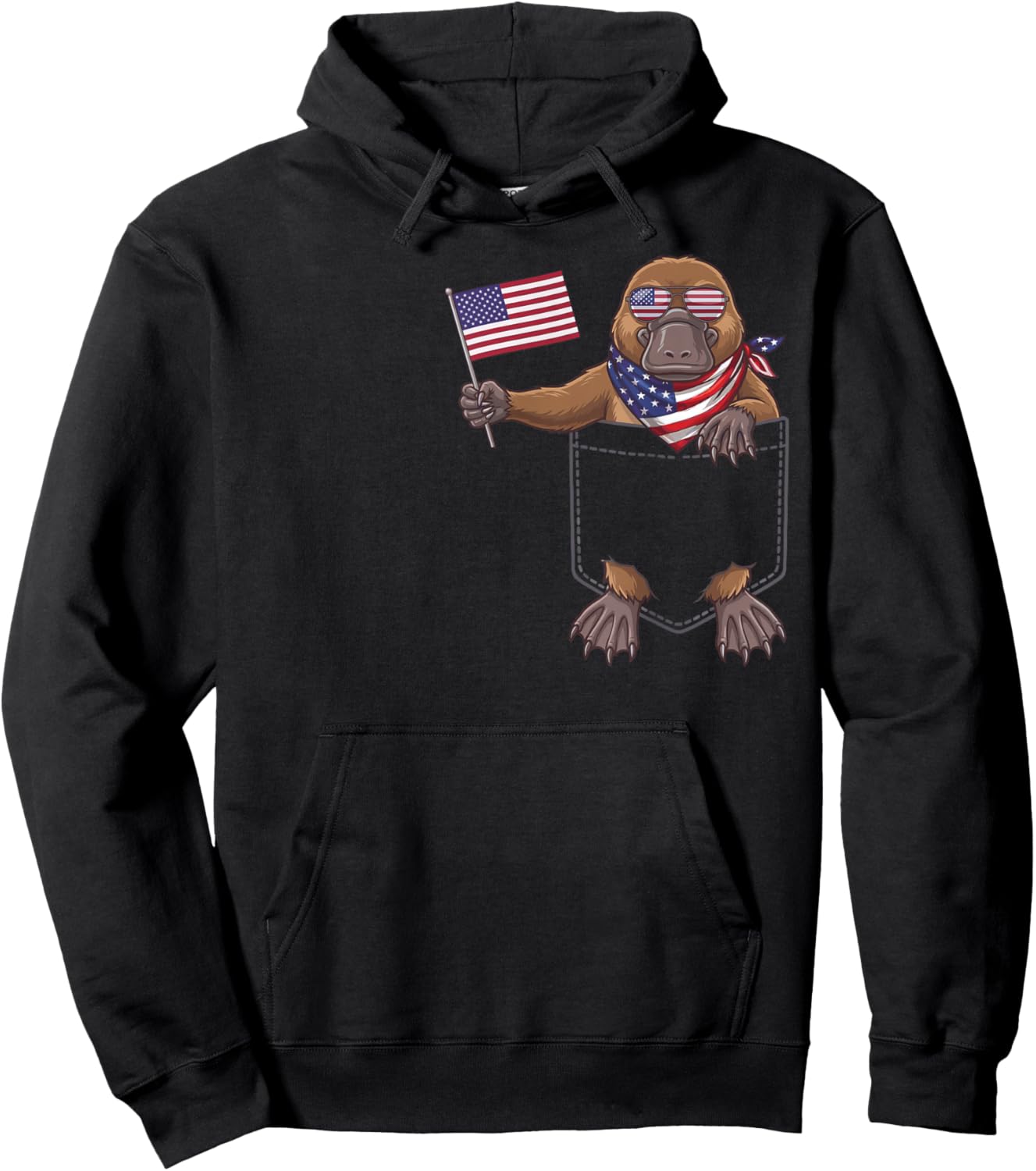Platypus Pocket Patriotic American Flag 4th of July USA Hoodie - Hoodie | Black