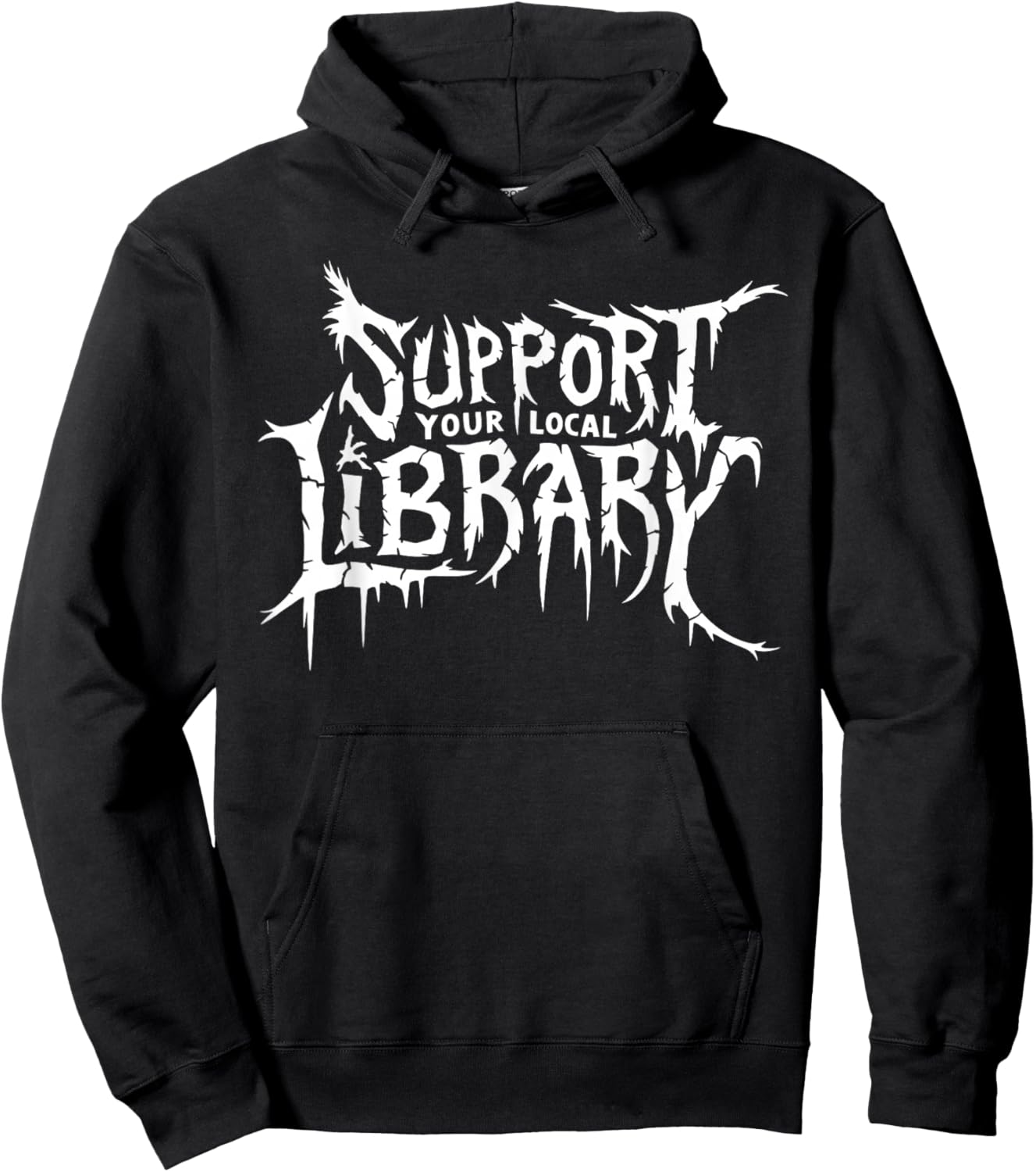 Support Your Local Library Metal Style Horror Bookworm Hoodie - Hoodie | Black