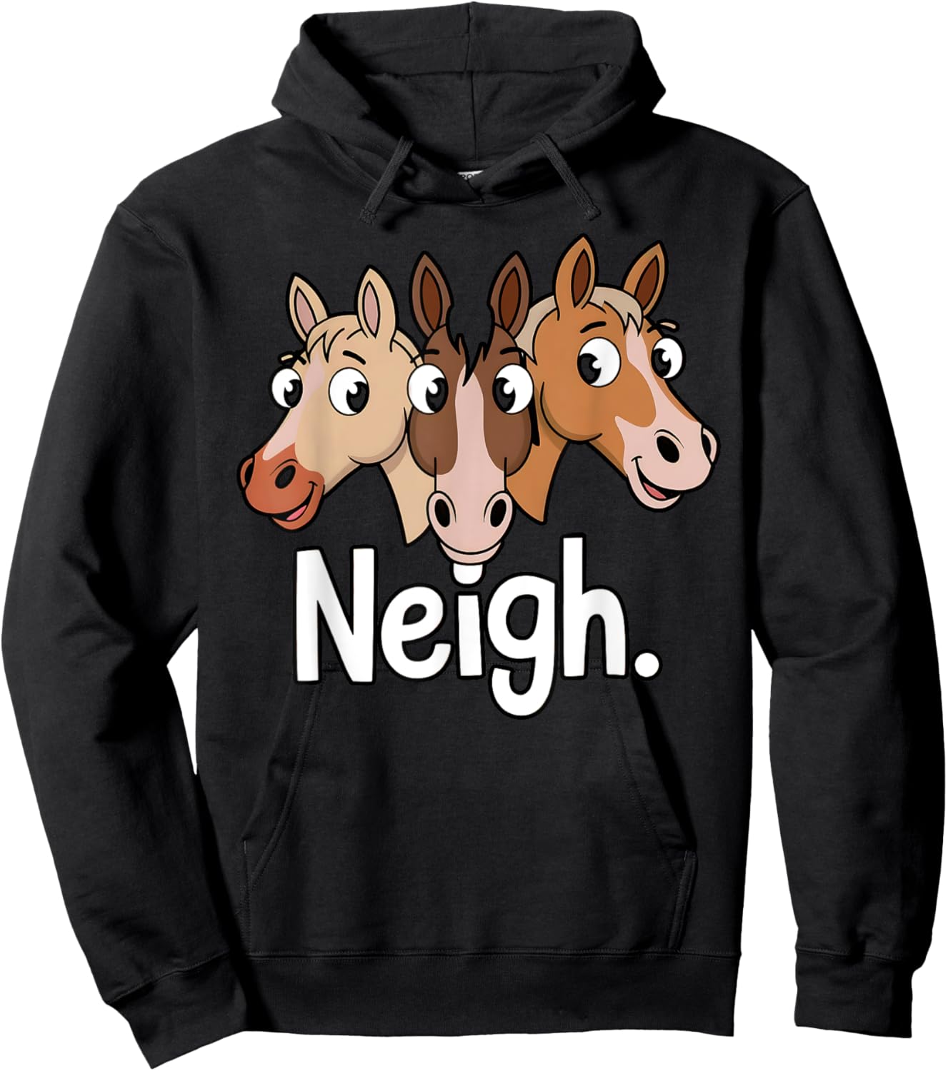 Neigh Funny Horse Lovers Cartoon Design Hoodie - Hoodie | Black