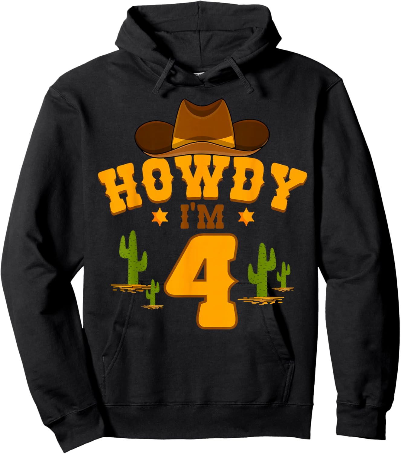 Howdy I'm 4 Cowboy Birthday Party Ranch Lovers Western Hoodie - Hoodie | Black