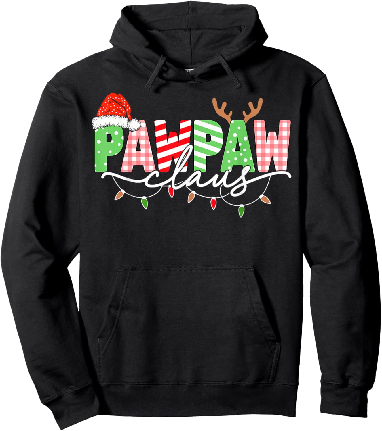 Pawpaw Claus Christmas Lights Santa Hat Family Matching Hoodie - Hoodie | Black