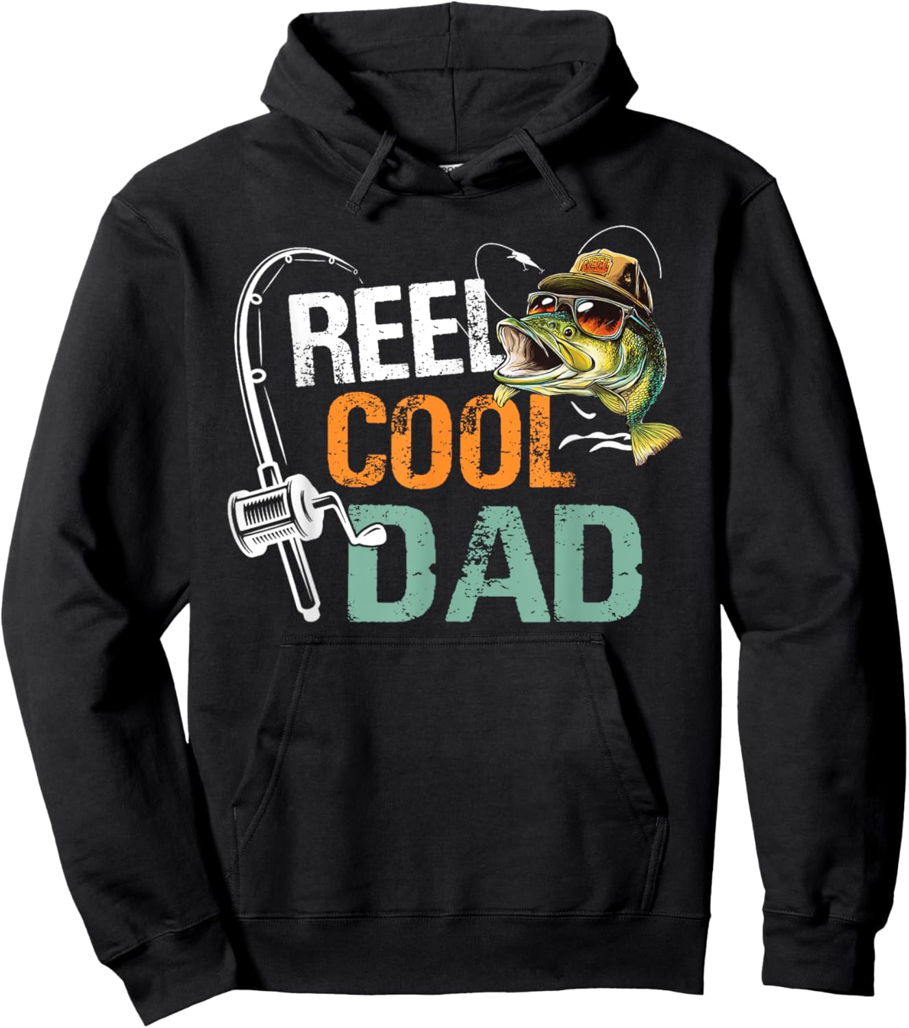 Reel Cool Dad Fishing Dad Birthday Vintage Hoodie - Hoodie | Black