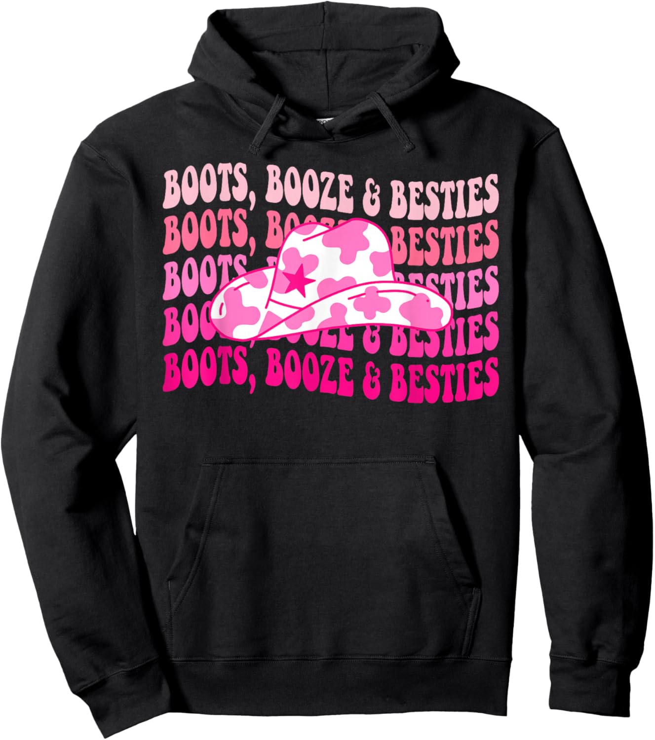 Boots Booze & Besties Western Cowgirls Groovy Bachelorette Hoodie - Hoodie | Black