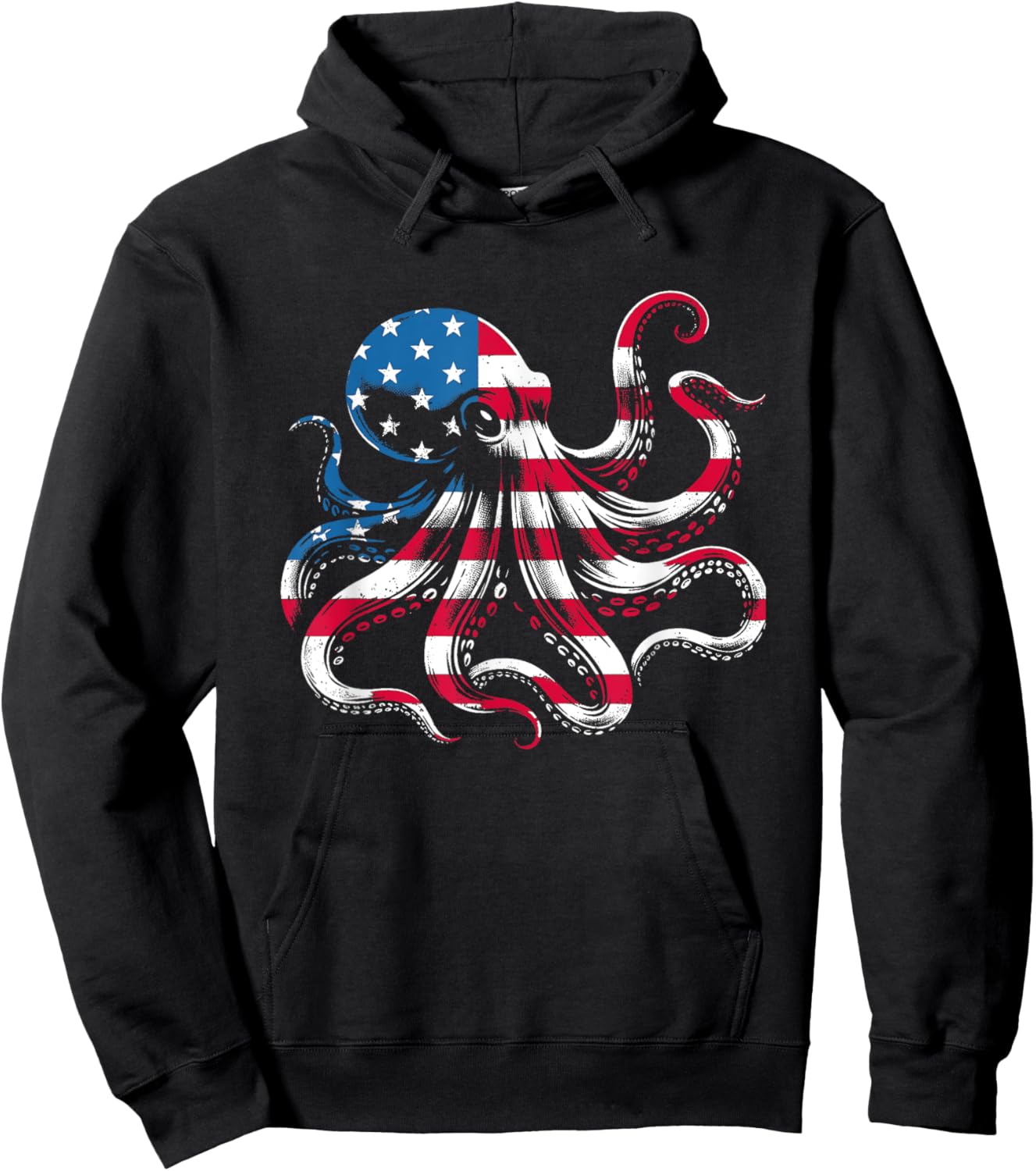 Octopus American Flag - Patriotic USA Ocean Animal Lover Hoodie - Hoodie | Black