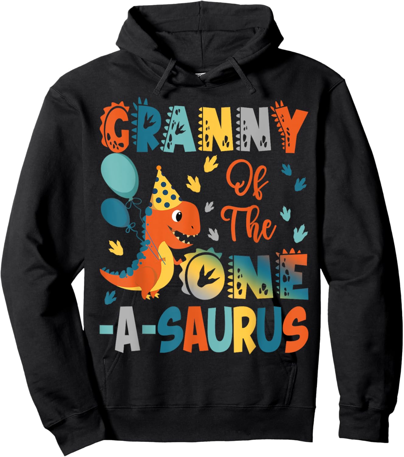 Granny Of The One-A-Saurus 2Nd Birthday Dinosaur Party Hoodie - Hoodie | Black