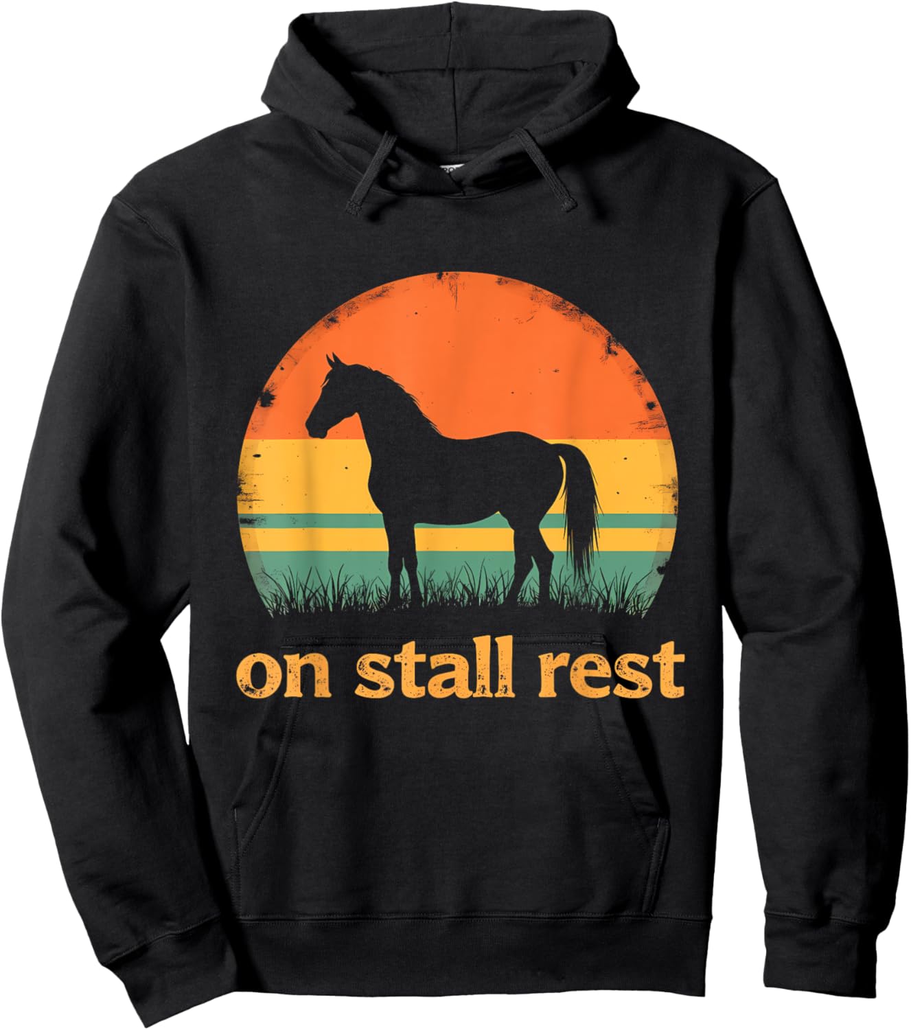 On Stall Rest horse Vintage Sunset Hoodie - Hoodie | Black