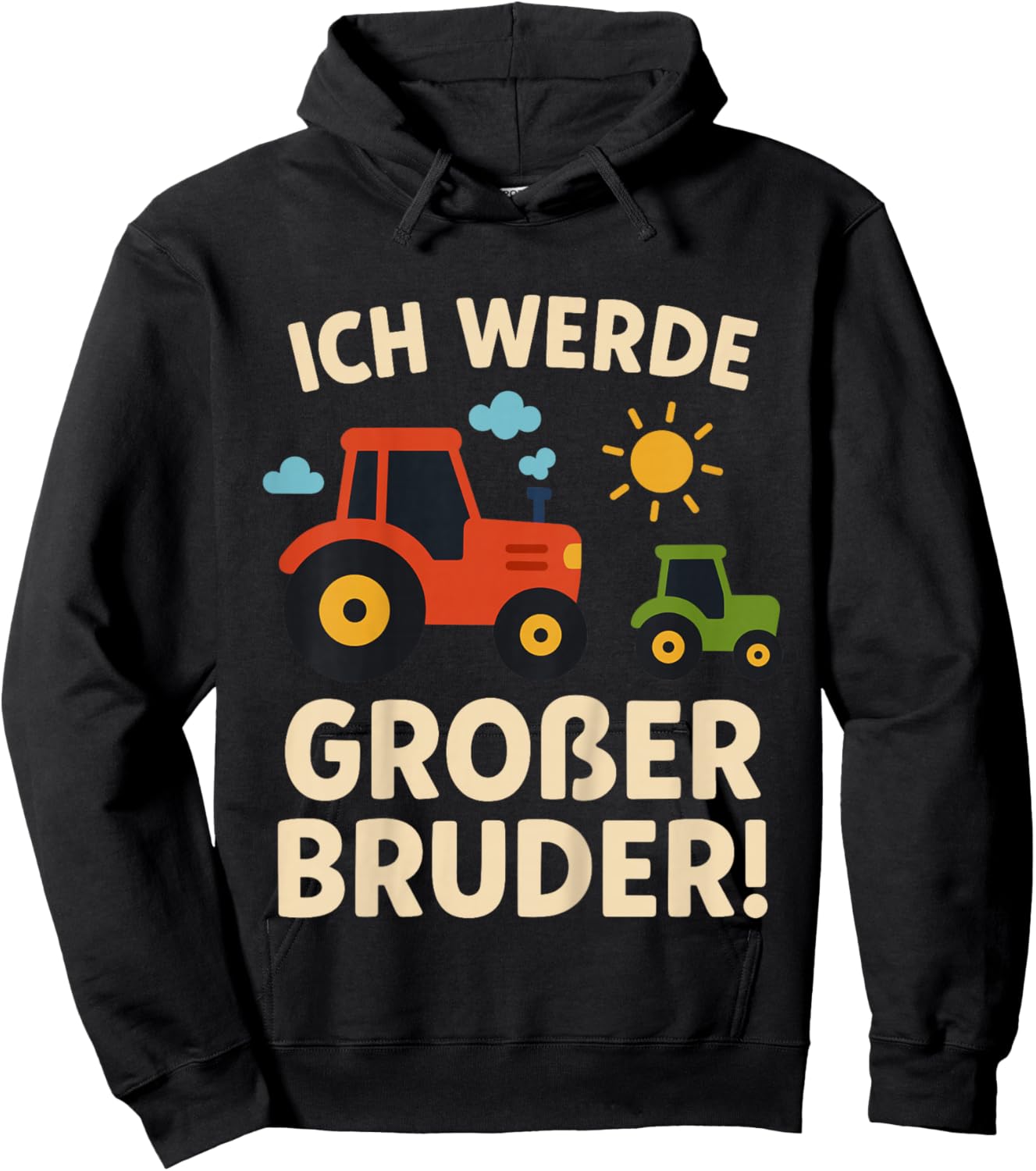 Children's with German Text "Ich Werde Großer Bruder Tractor" Farm Hoodie - Hoodie | Black