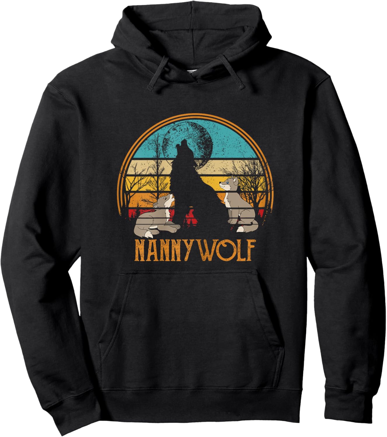 Retro Vintage Sunset Wolf Grandma Mothers Day Nanny Wolf Hoodie - Hoodie | Black