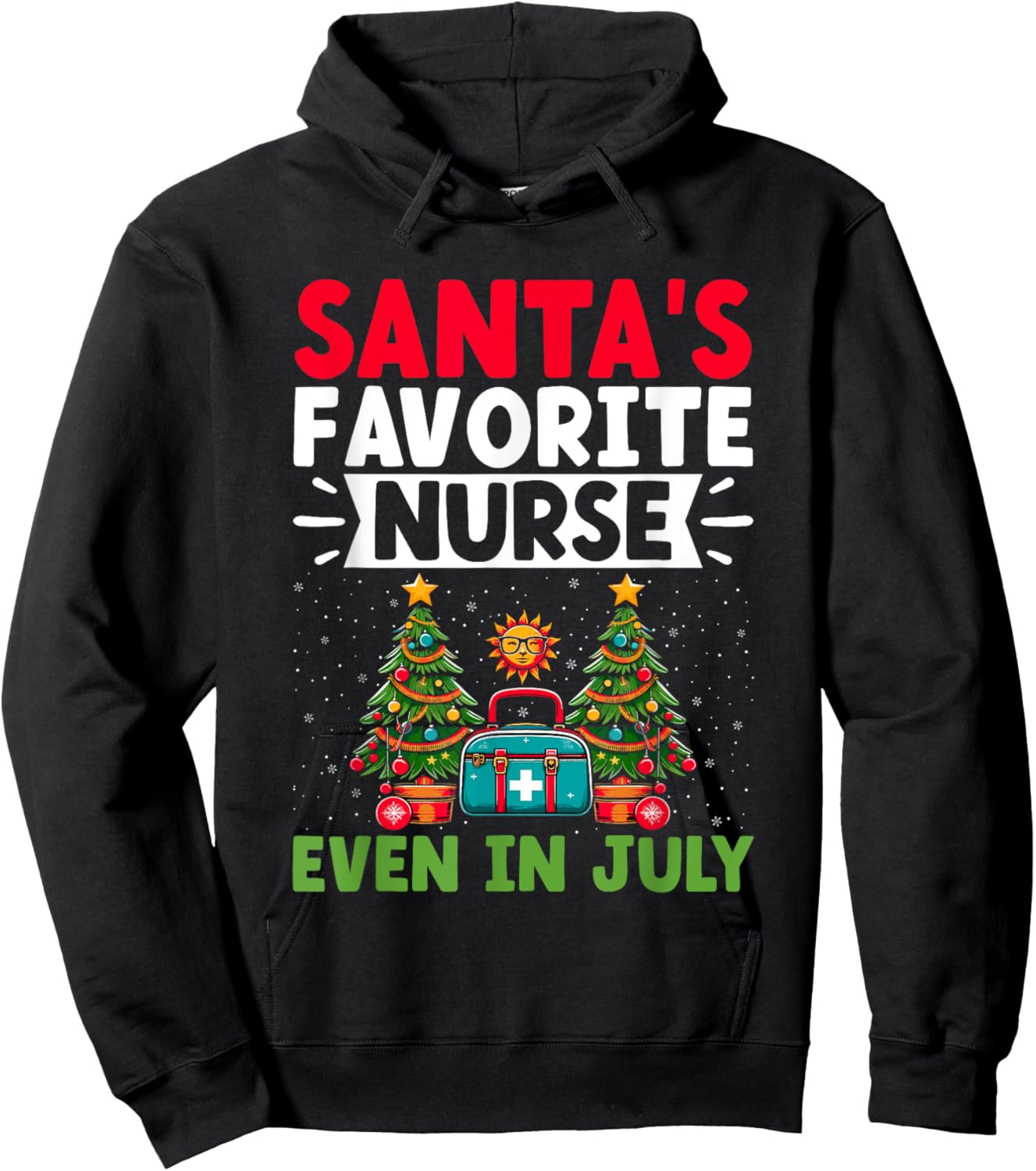 Christmas In July Nurse Santa Hat Summer Medical RN Hoodie - Hoodie | Black