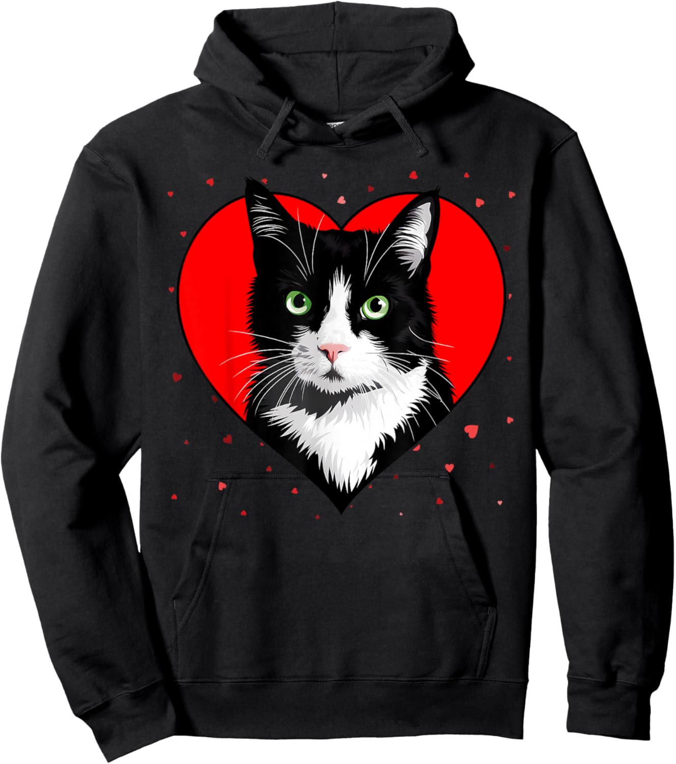 Tuxedo Cat Valentine Heart for Kitten and Animal Lovers Hoodie - Hoodie | Black