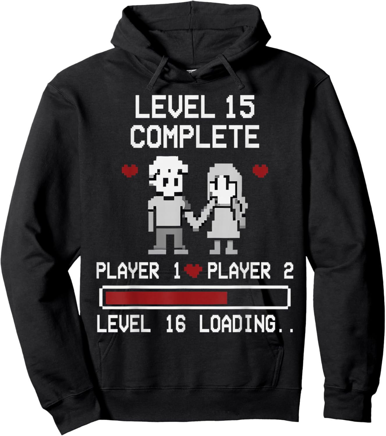 15th Wedding Anniversary Gamer Vintage Level 15 Complete Hoodie - Hoodie | Black