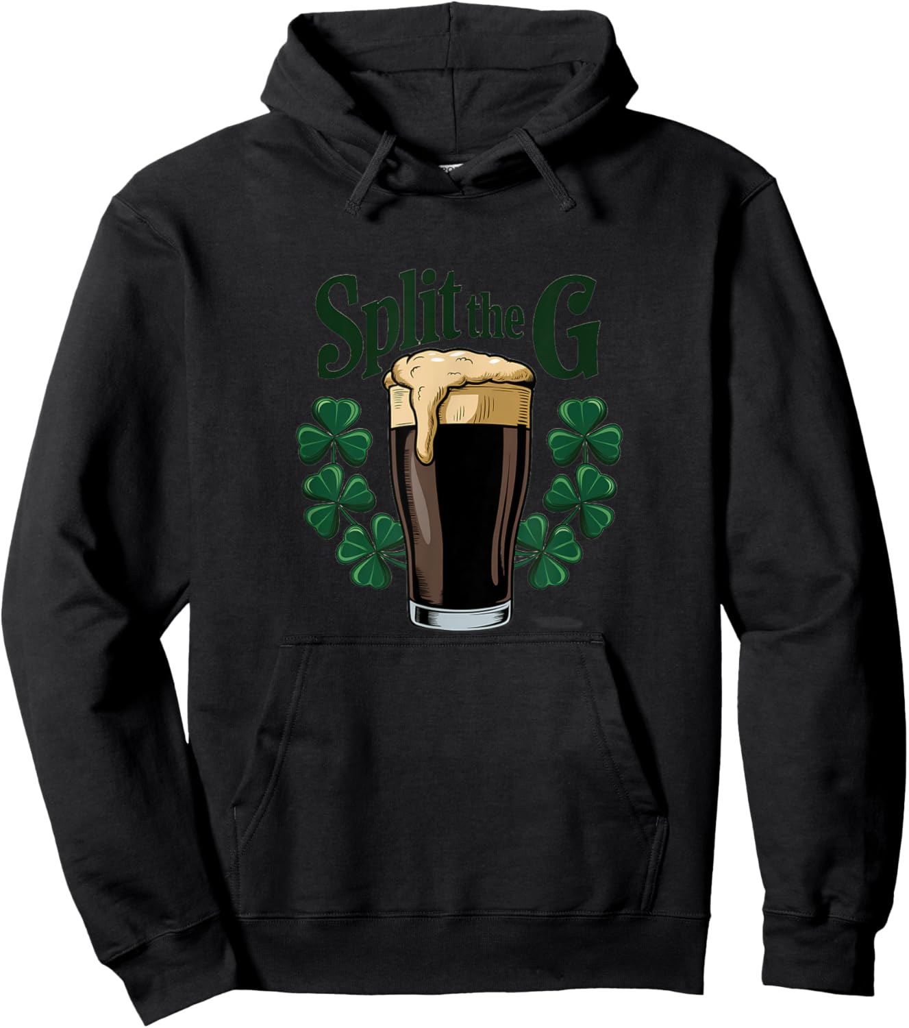 Irish Beer Split The G Shamrock Pint Hoodie - Hoodie | Black
