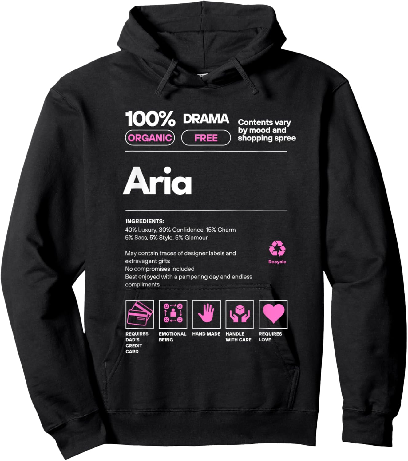 Aria Name gift Aria Sarcastic Nutrition Facts Hoodie - Hoodie | Black