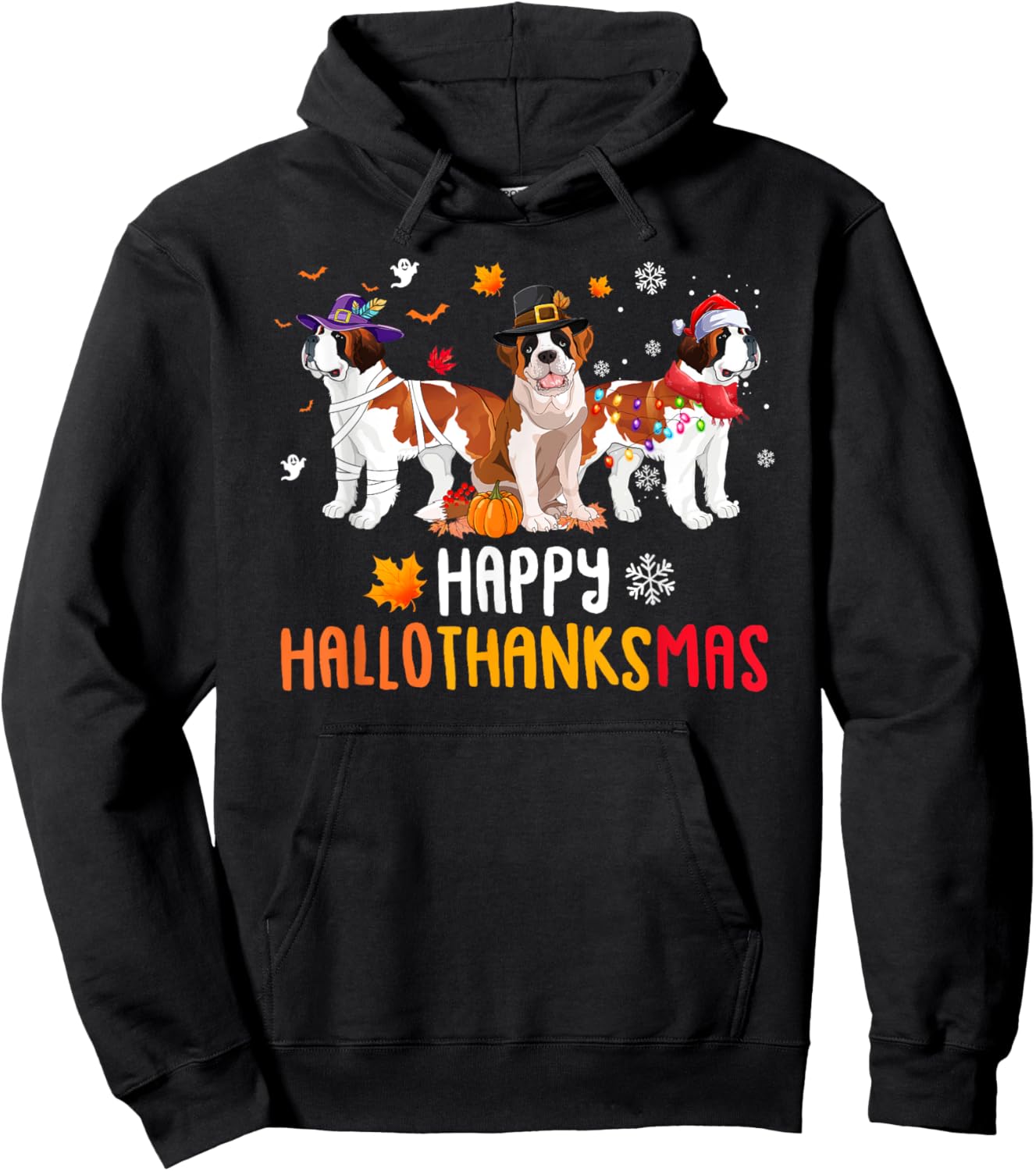 Halloween Thanksgiving Christmas Funny Saint Bernard Dogs Hoodie - Hoodie | Black