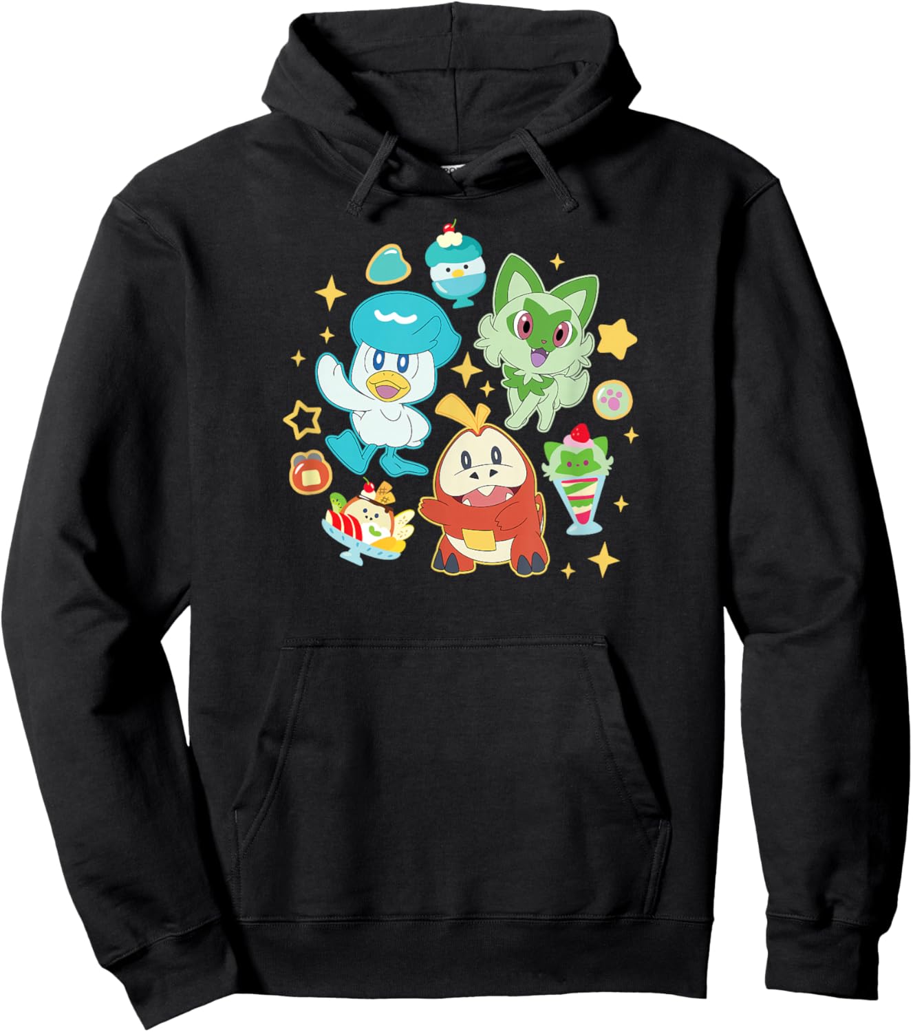 Pokémon - Quaxly Sprigatito Fuecoco Starters Cafe Desserts Hoodie - Hoodie | Black