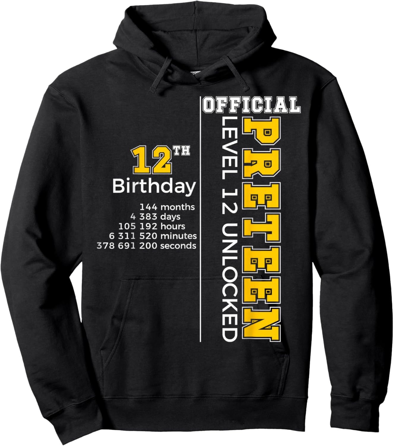 12th Birthday - Official Preteen Level 12 Unlocked Funny Hoodie - Hoodie | Black