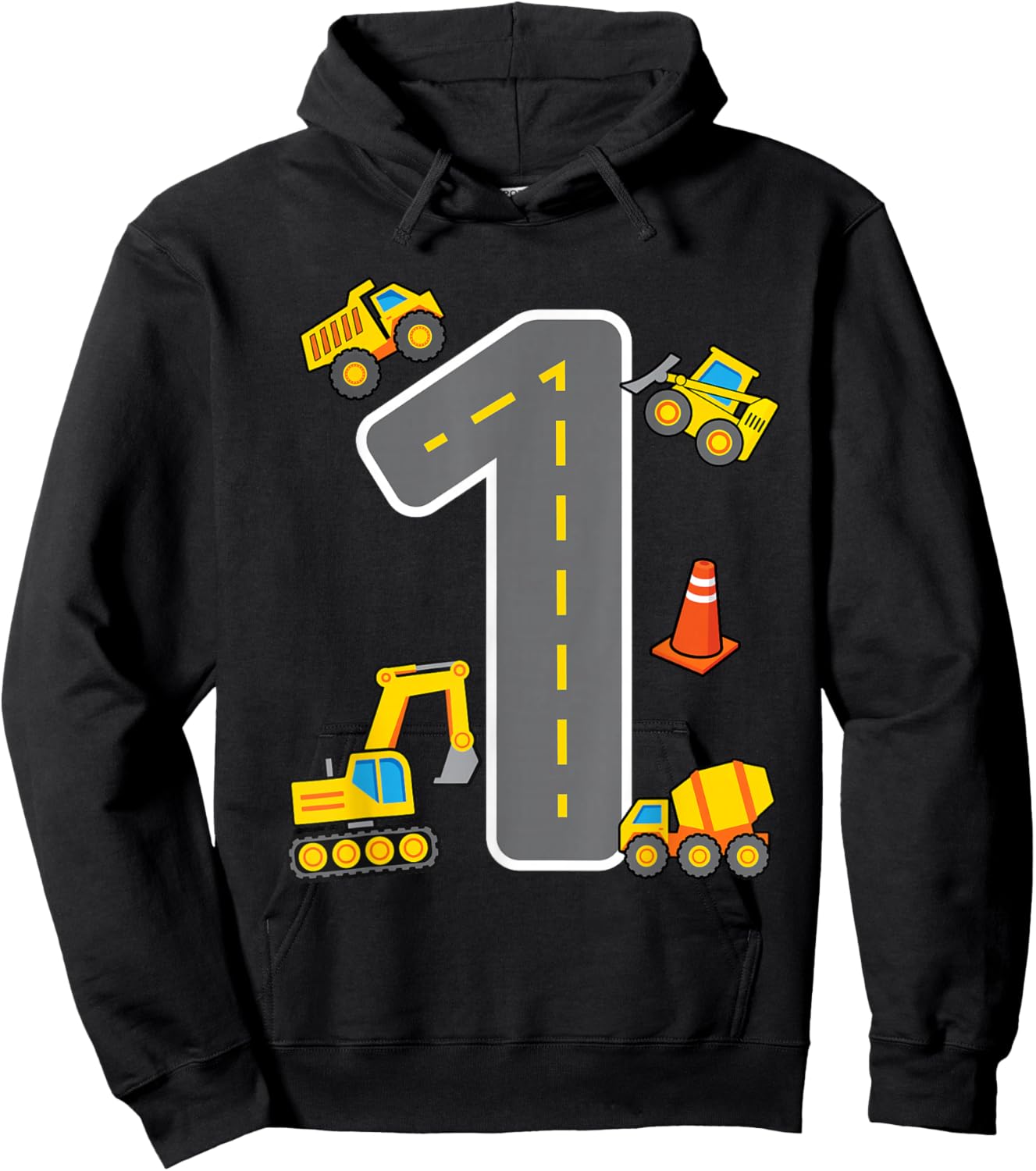 I'm 1 Construction Theme 1st Birthday Party Boys Excavator Hoodie - Hoodie | Black