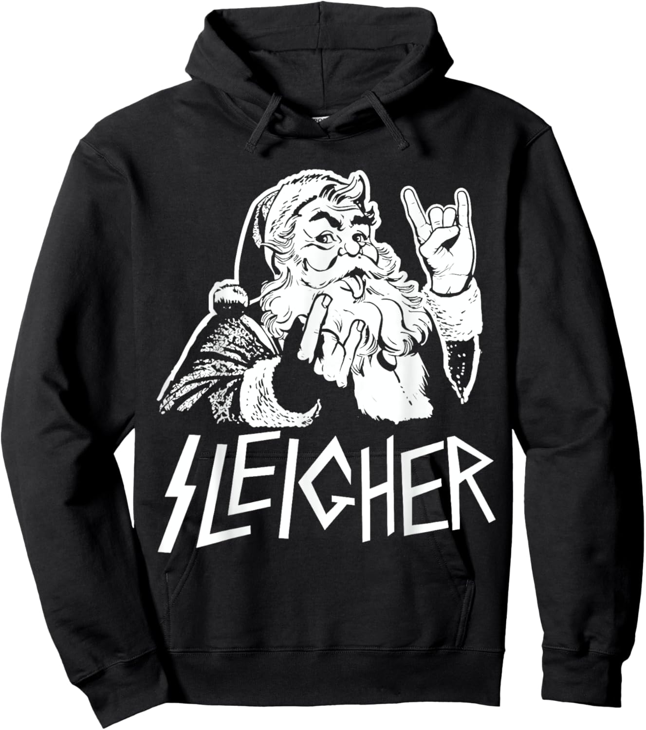 Sleigher Heavy Metal Santa Claus Rock On Goth Christmas Hoodie - Hoodie | Black