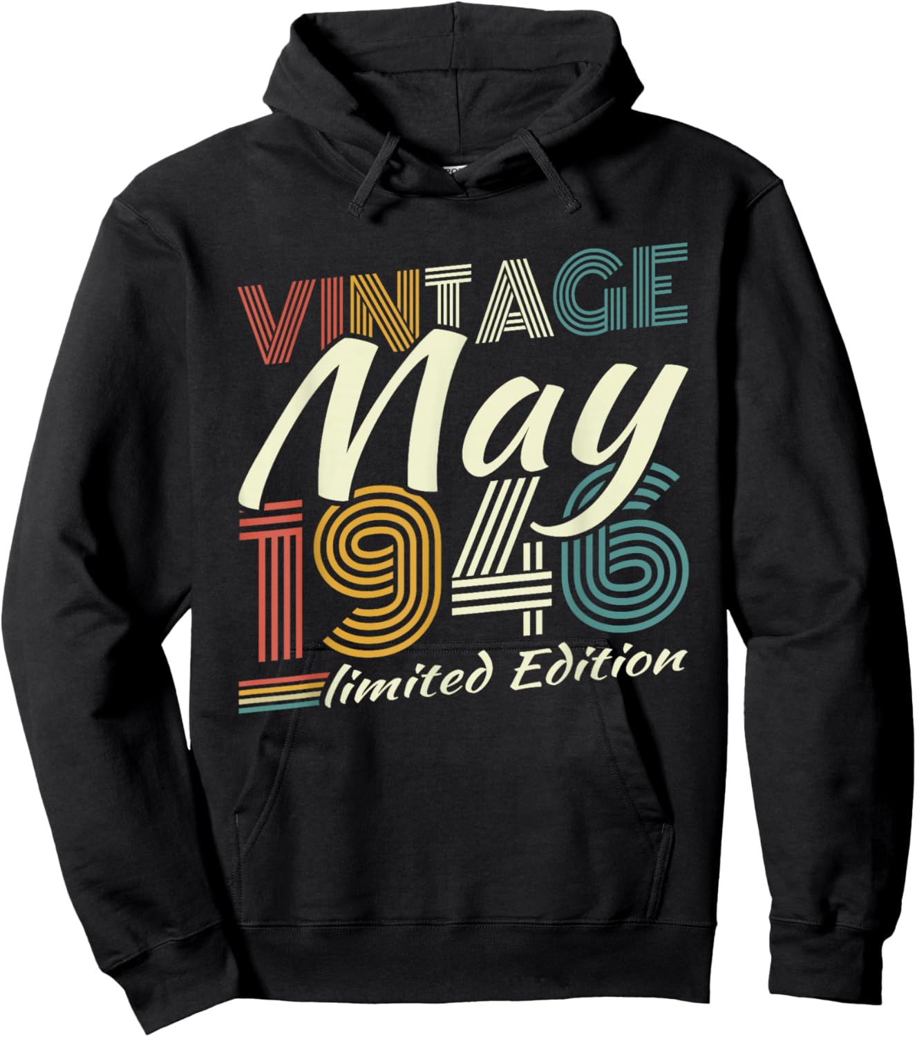 Vintage Mai 1946 Cadeau Anniversaire 80 Ans Hommes Femmes Hoodie - Hoodie | Black
