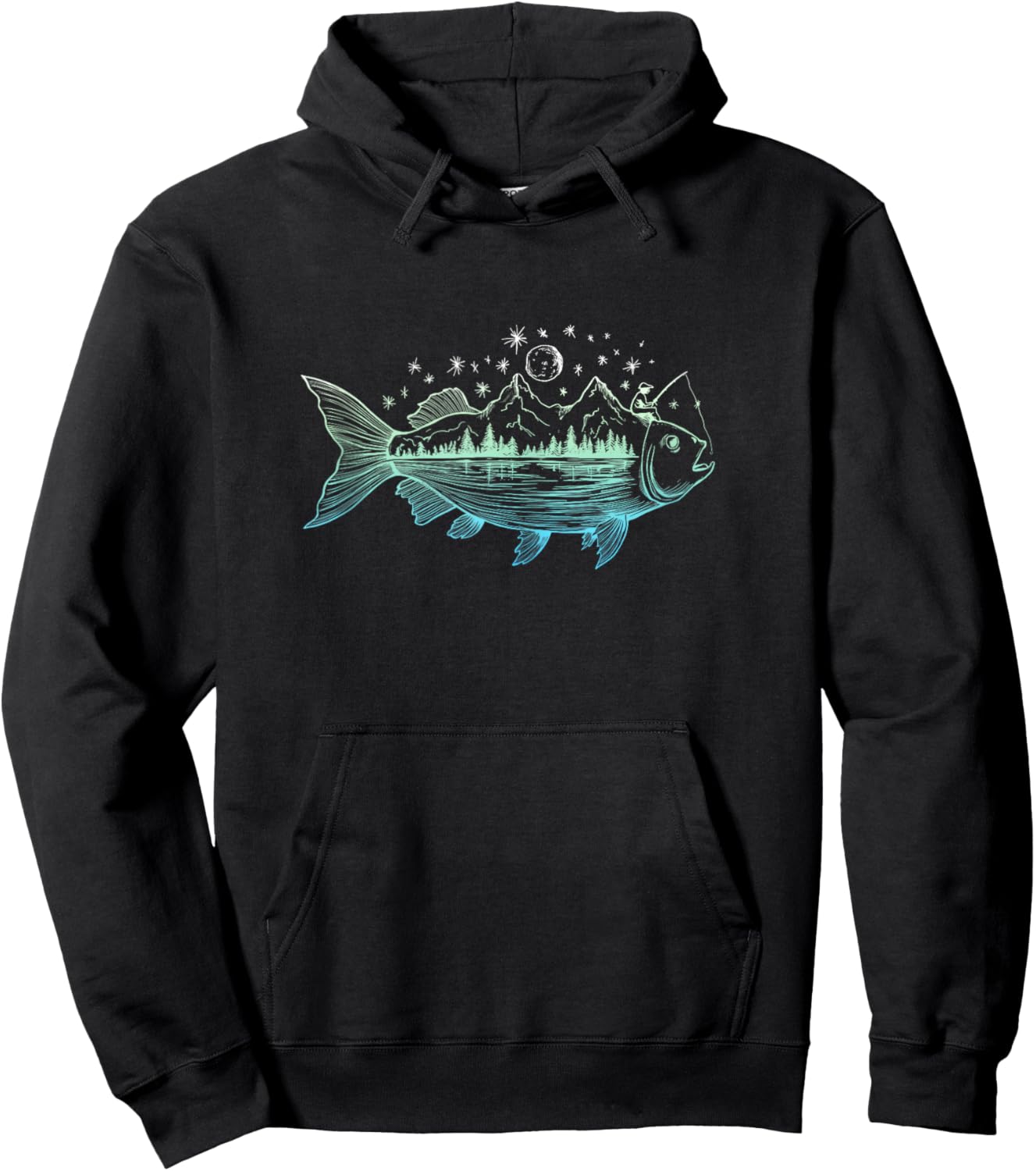 Cool Fish Shaped from Mountains Nature Scene Fishing Hoodie - Hoodie | Black