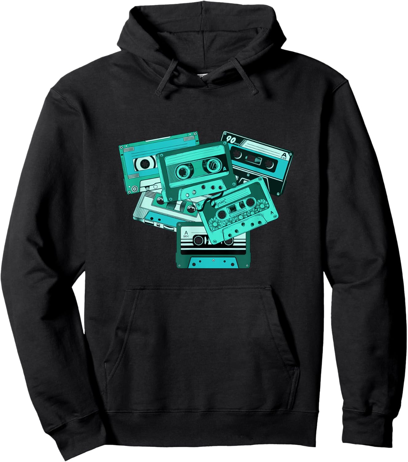 Light Teal Aqua Old School Tapes Teal Aqua Color Graphic Hoodie - Hoodie | Black