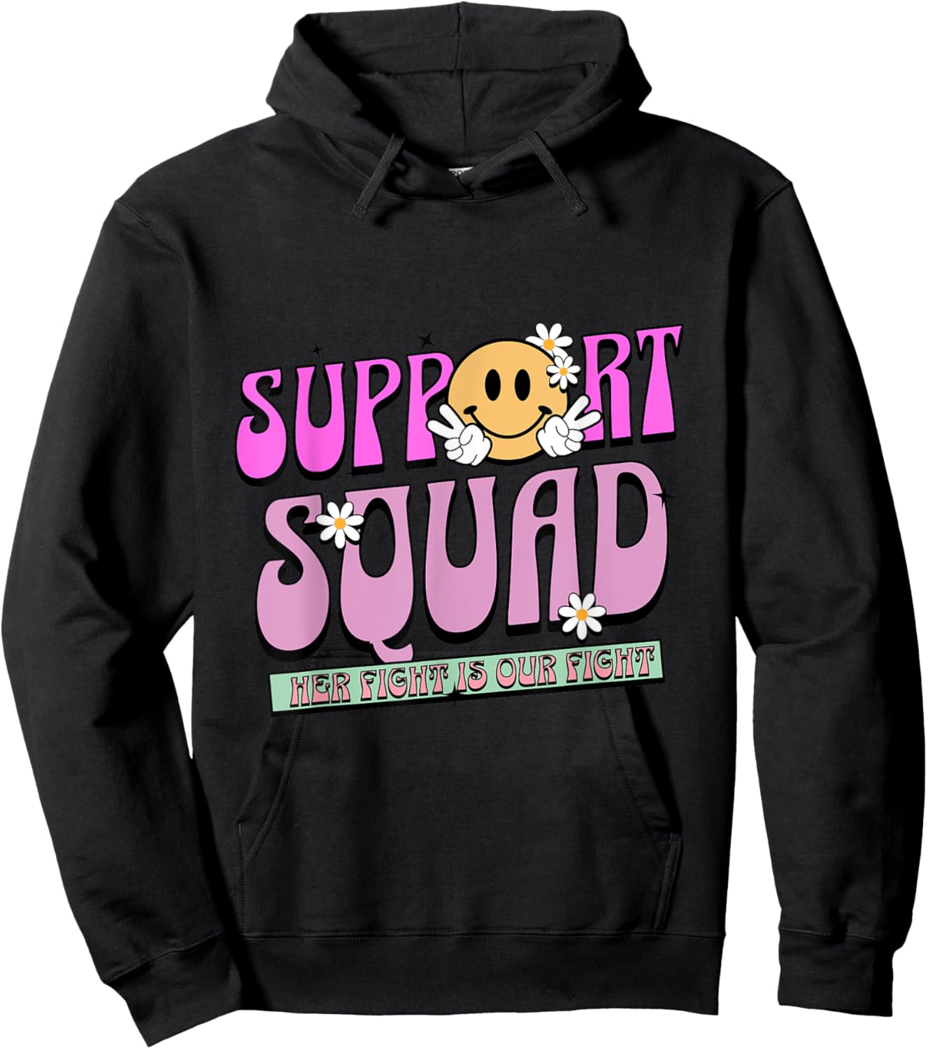 Support Squad Breast Cancer Awareness Family Pink Ribbon Hoodie - Hoodie | Black