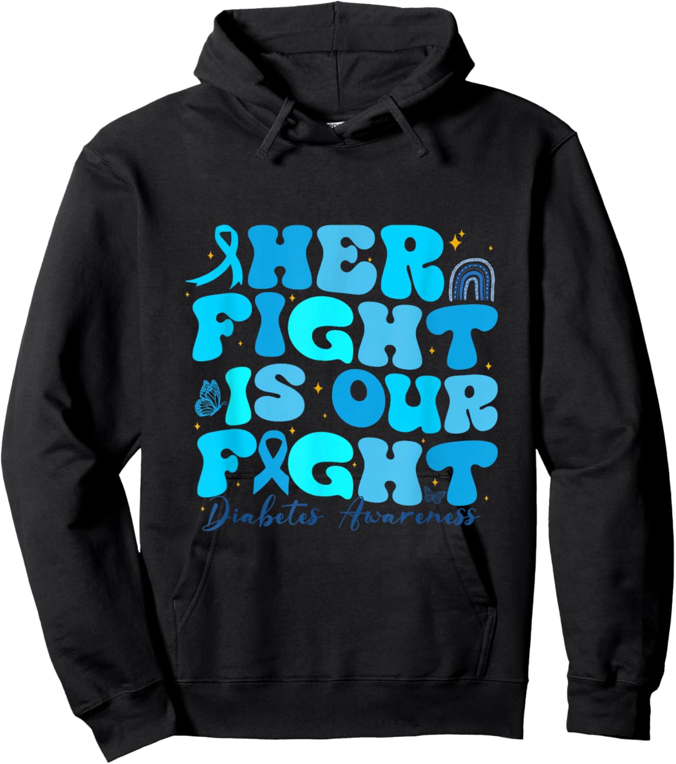Retro Her Fight is Our Fight T1D Awareness Type 1 Diabetes Hoodie - Hoodie | Black