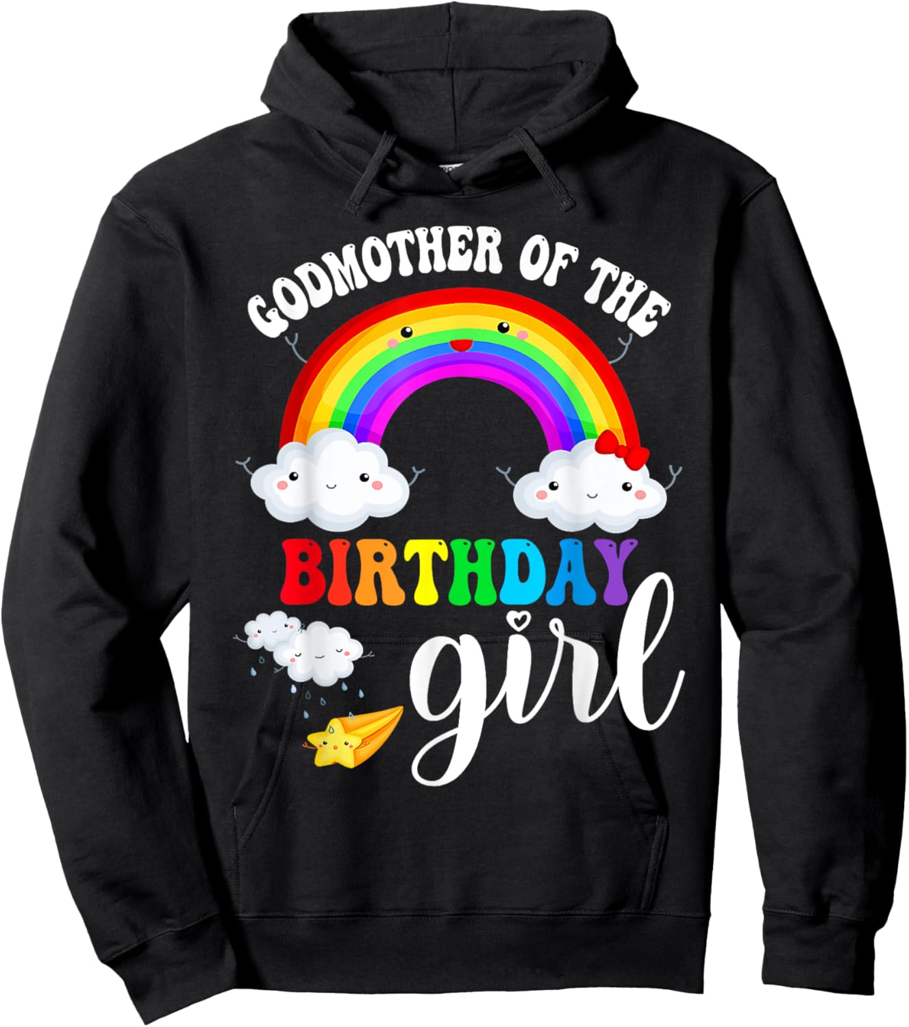 Godmother of The Birthday Girl Rainbow B-Day Matching Family Hoodie - Hoodie | Black