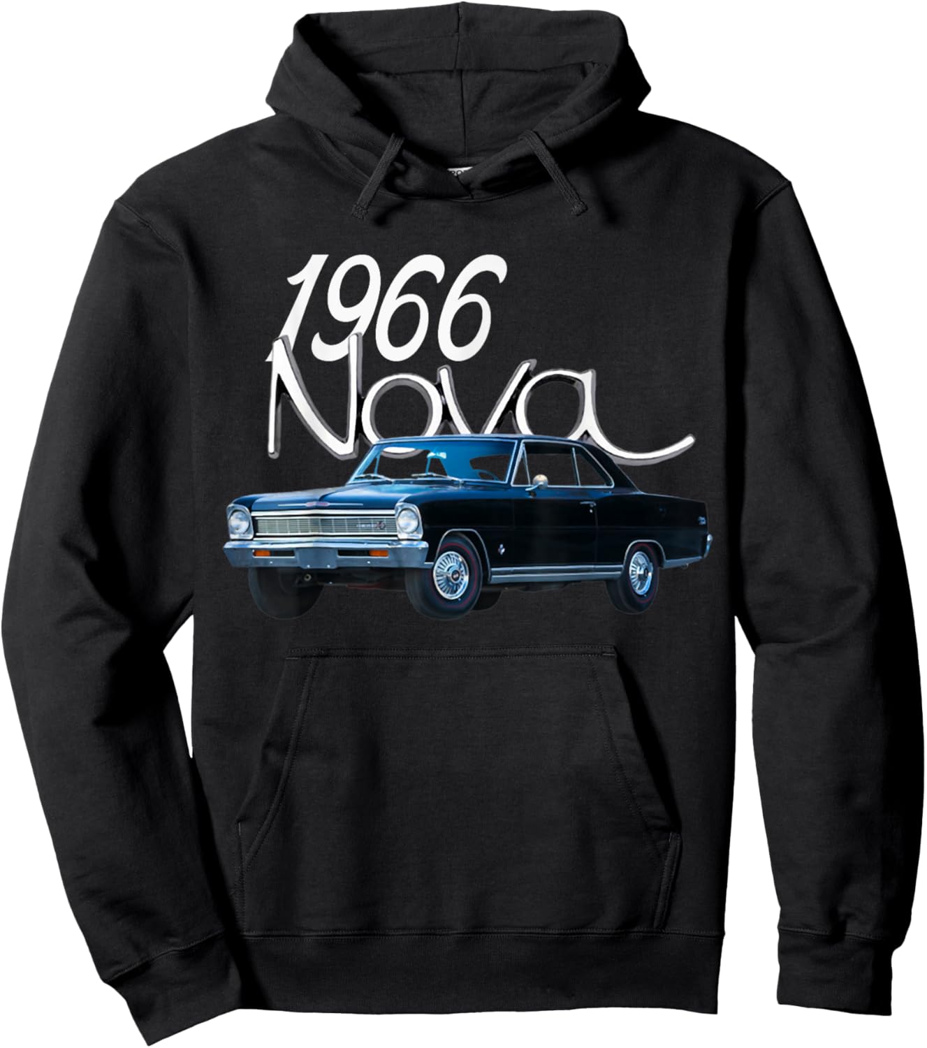 1966 66 Chevys Nova Classic Car Old School Muscle Blue Car Hoodie - Hoodie | Black