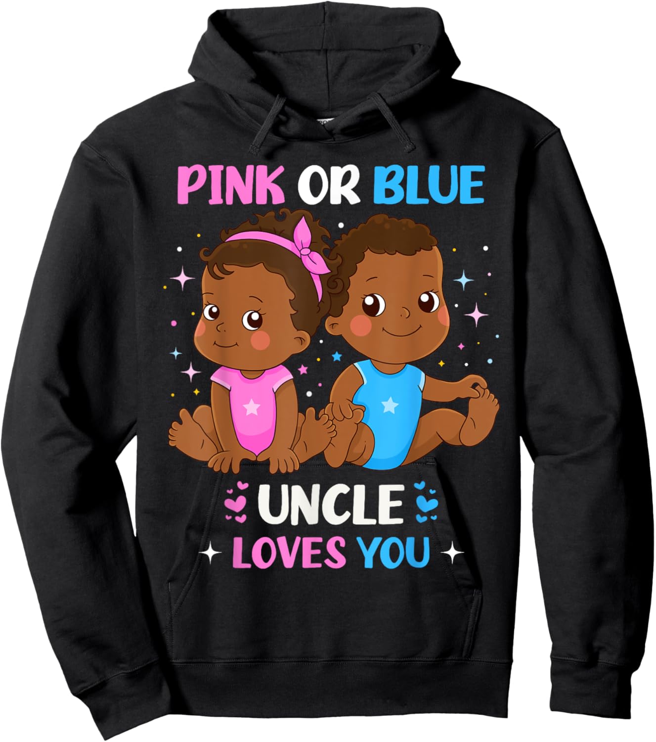 Pink or Blue Uncle Loves You Black Baby Gender Reveal Party Hoodie - Hoodie | Black